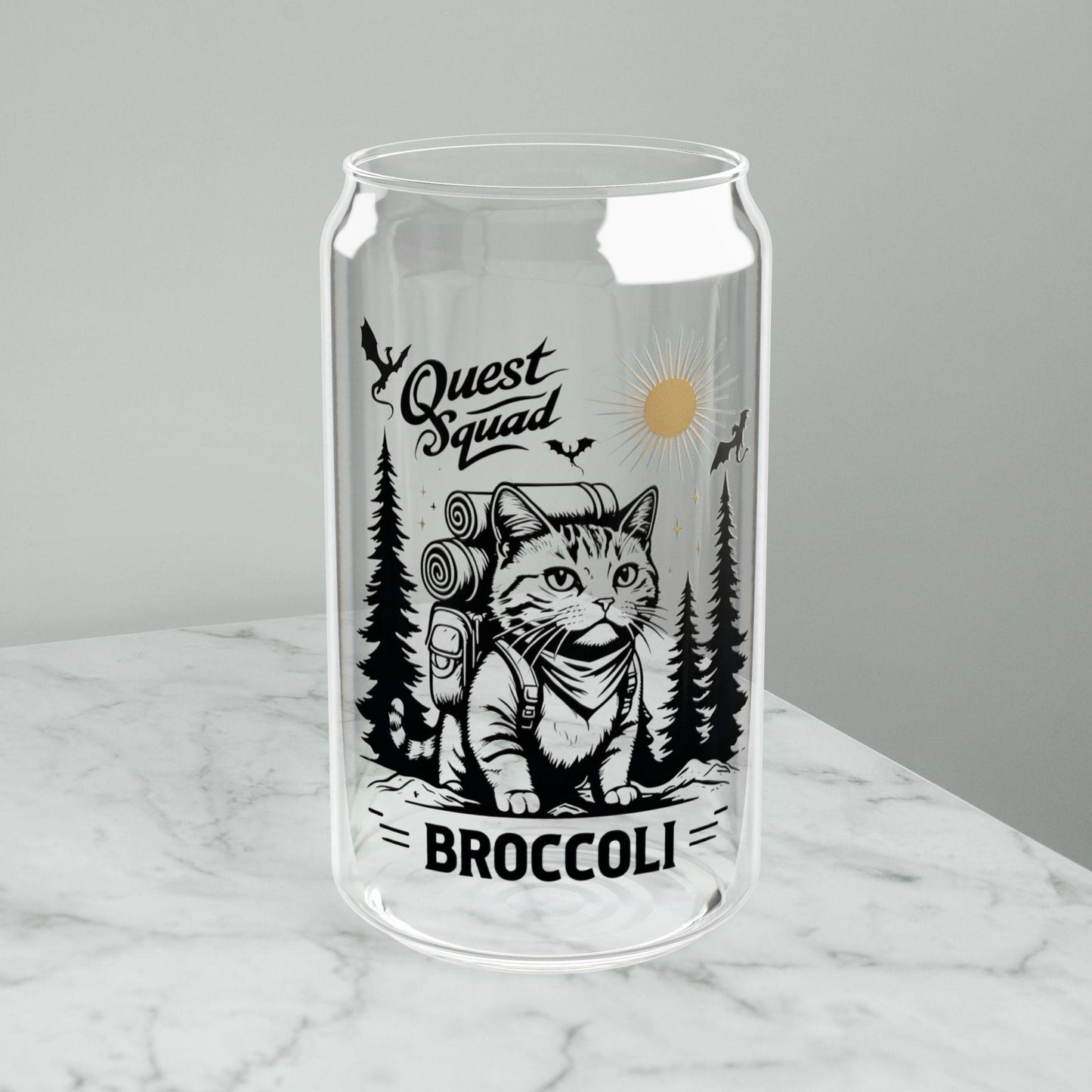 Onyx Storm Inspired Glass Tumbler, Quest Squad, Broccoli, Iced Coffee Cup, Fourth Wing Inspired Merch, Cat Lovers, Romantasy, Bookish Gifts GLVLR12
