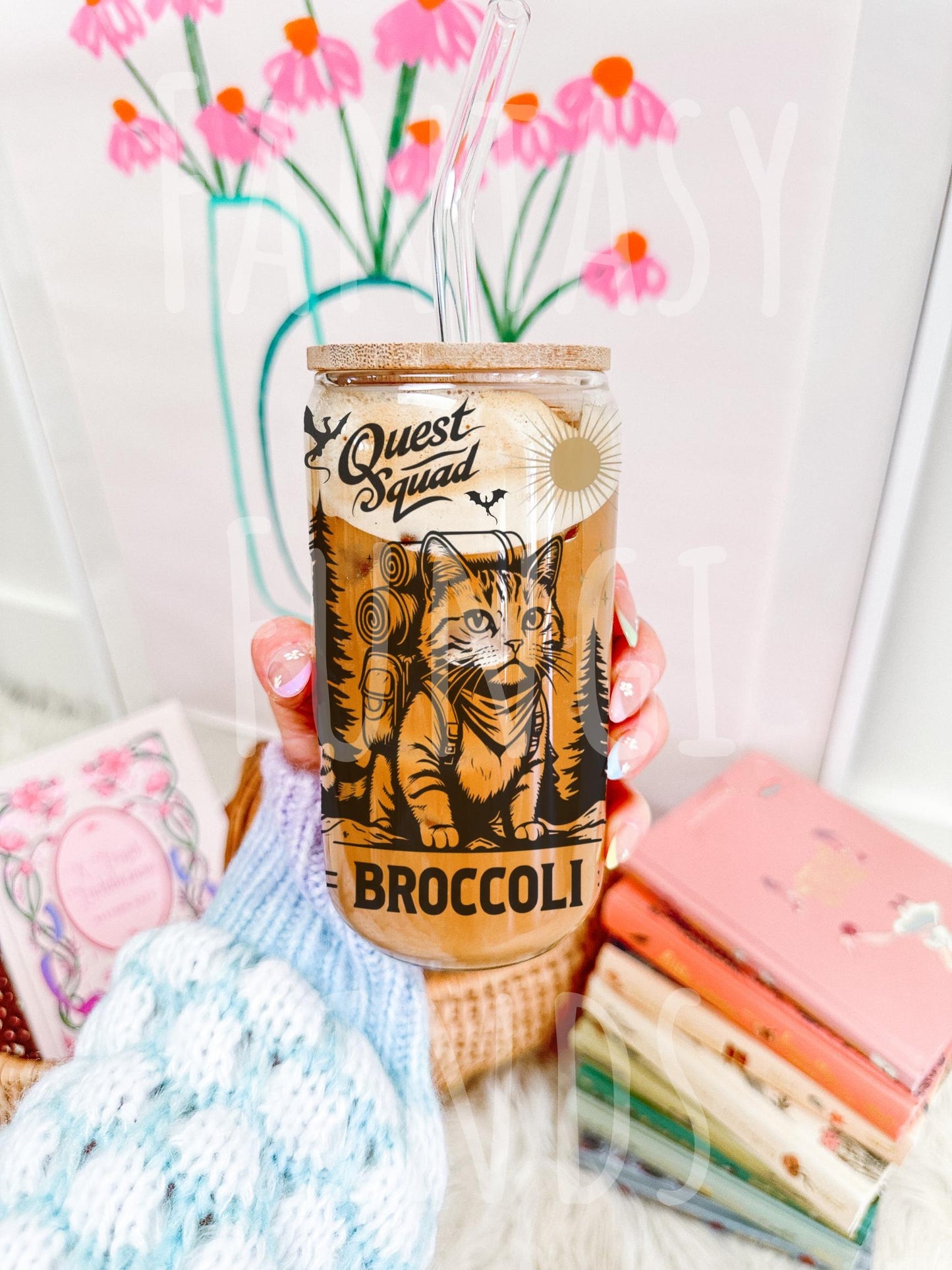 Onyx Storm Inspired Glass Tumbler, Quest Squad, Broccoli, Iced Coffee Cup, Fourth Wing Inspired Merch, Cat Lovers, Romantasy, Bookish Gifts GLVLR12