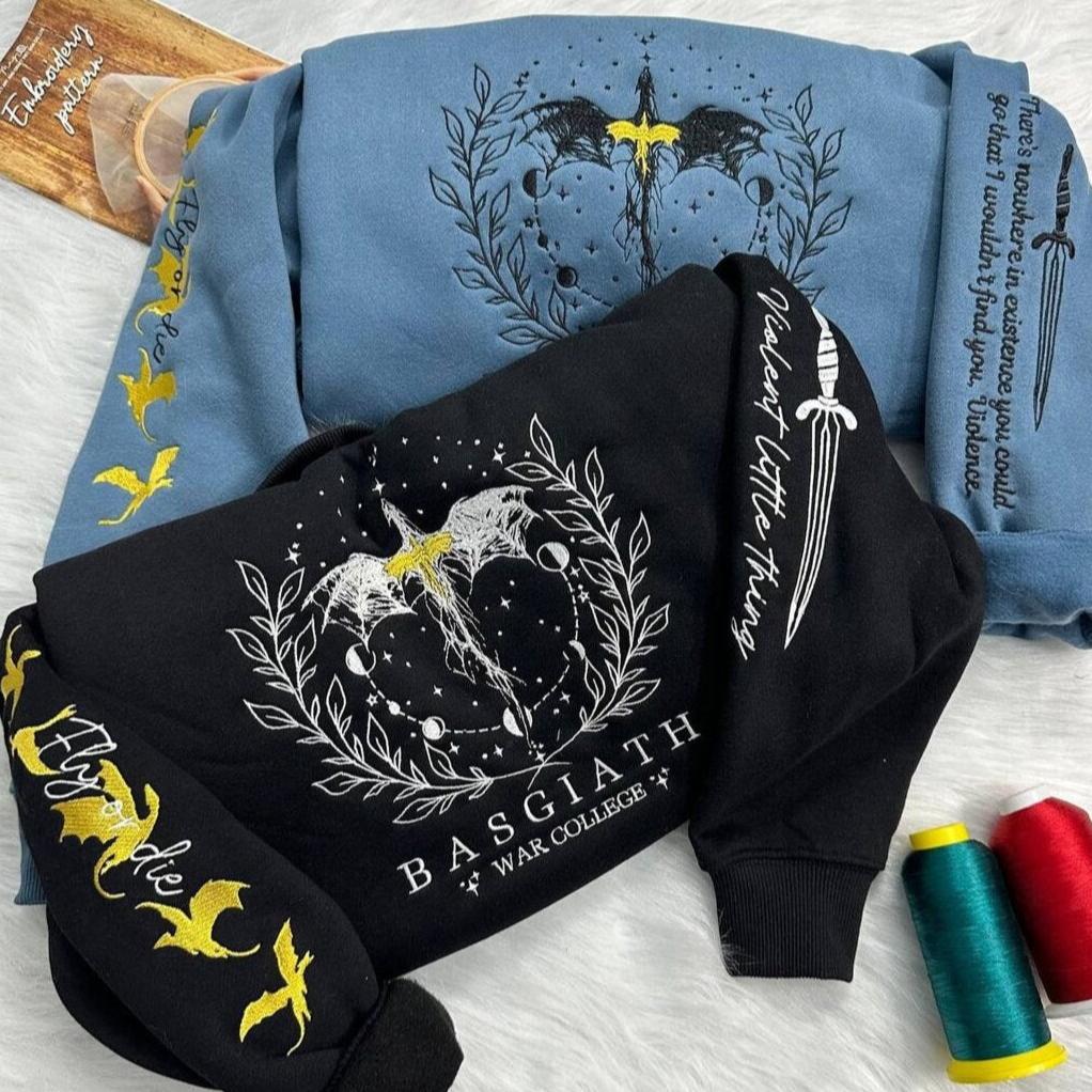 Embroidered Fourth Wing Sweatshirt, Basgiath War College Embroidered Sweatshirt, VEMB03