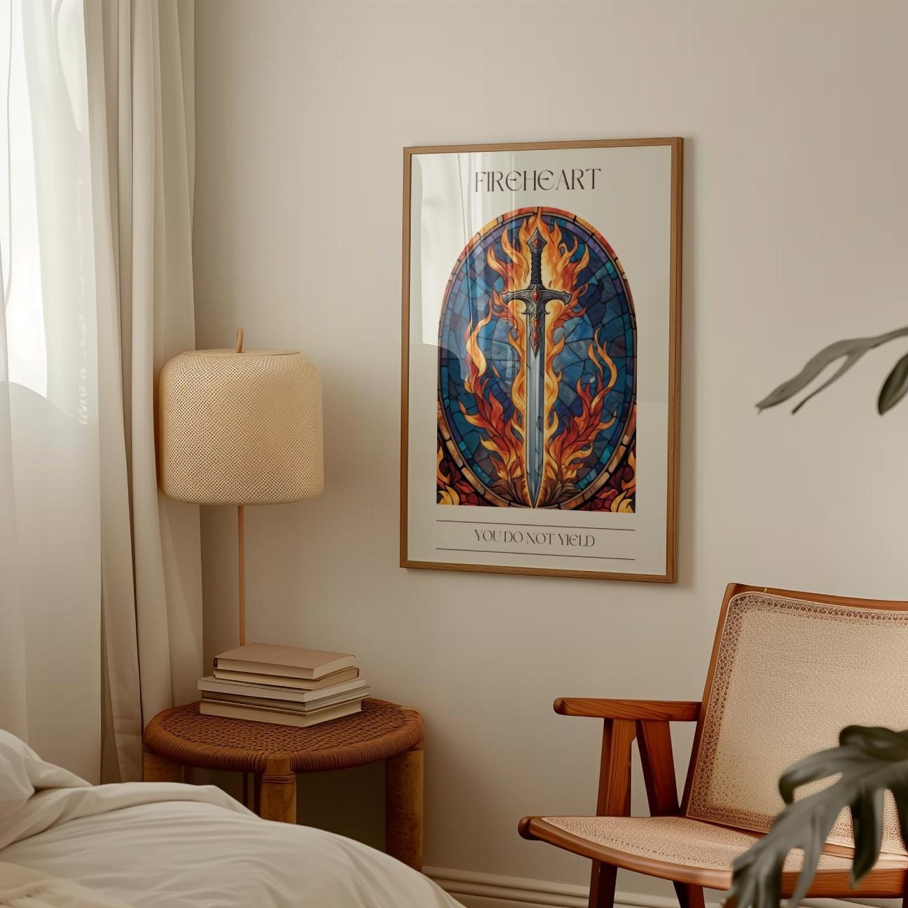 Fireheart Poster, You Do Not Yield Poster, Throne of Glass Wall Art, Terrasen Sword Art Print, Sarah J Maas Poster, Fantasy Book Decor, Stained Glass Bookish Art VLRP33
