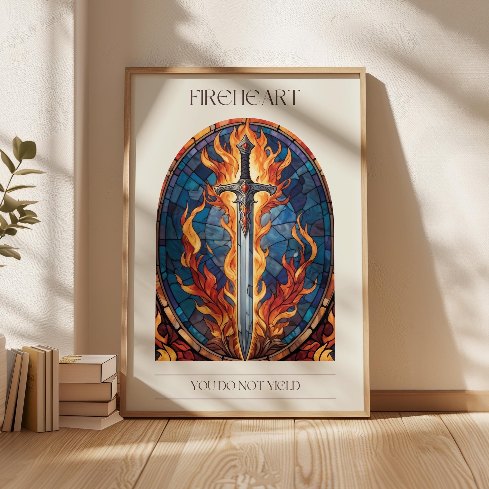 Fireheart Poster, You Do Not Yield Poster, Throne of Glass Wall Art, Terrasen Sword Art Print, Sarah J Maas Poster, Fantasy Book Decor, Stained Glass Bookish Art VLRP33