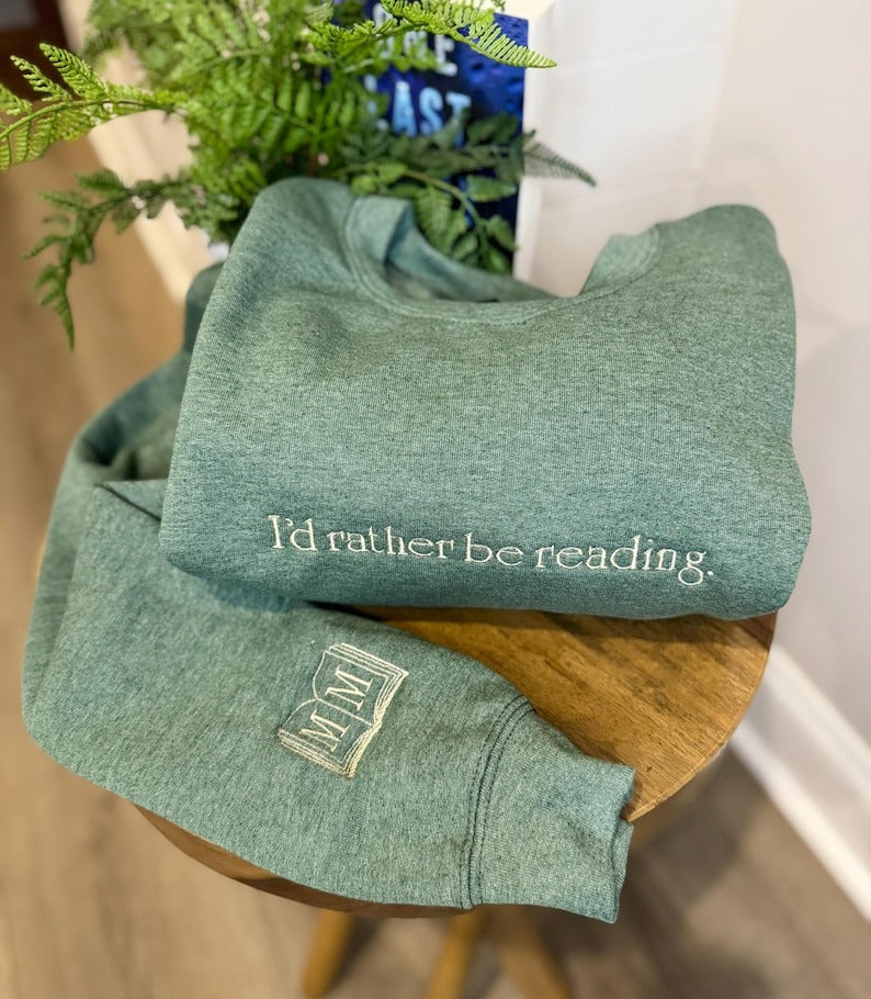 Book Embroidered  Sweatshirt, I'd Rather Be Reading Sweatshirt, Embroidered Booktok Shirt, Reading Club, Bookish Merch, Book Girly, Book Club Gift