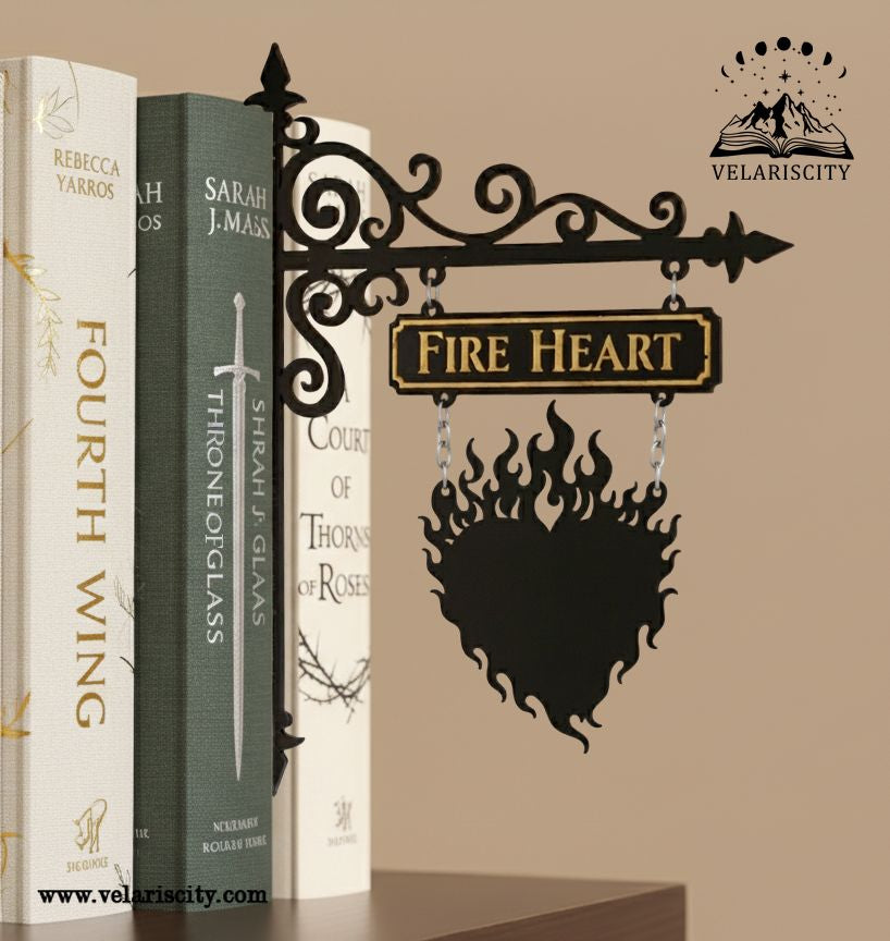 Fire Heart Book Tavern Sign, Throne of Glass Inspired Wooden Book Tracker, Aelin Fire Heart Decor, Fantasy Bookish Wall Sign BSVLR34