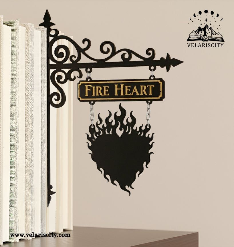Fire Heart Book Tavern Sign, Throne of Glass Inspired Wooden Book Tracker, Aelin Fire Heart Decor, Fantasy Bookish Wall Sign BSVLR34