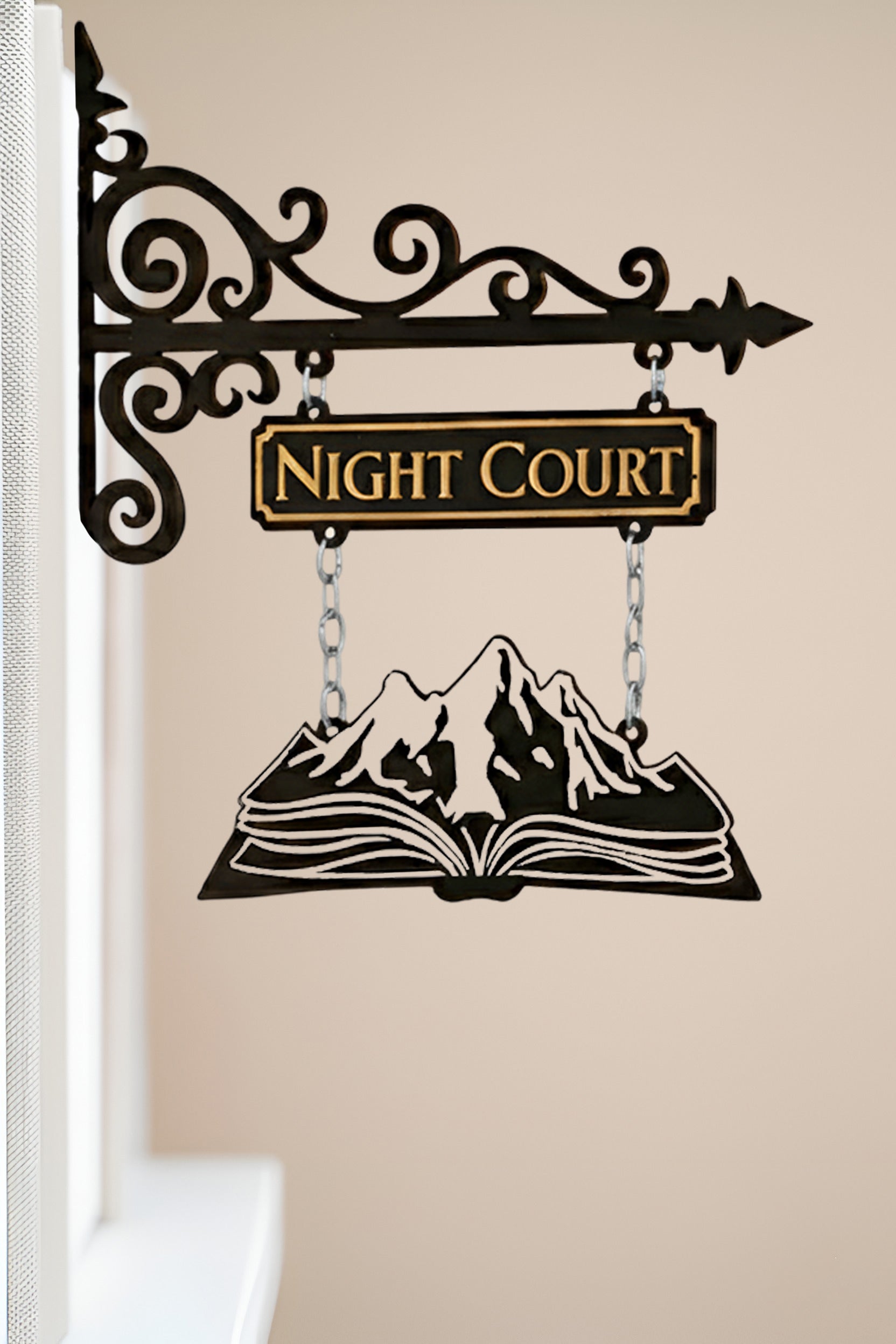 Night Court Book Tavern Sign, Velaris Mountain and Book Wooden Book Tracker, ACOTAR Decor, Fantasy Library Wall Hanging BSVLR35