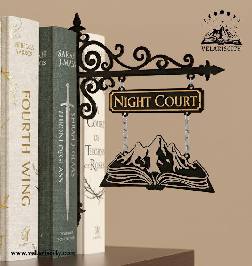 Night Court Book Tavern Sign, Velaris Mountain and Book Wooden Book Tracker, ACOTAR Decor, Fantasy Library Wall Hanging BSVLR35