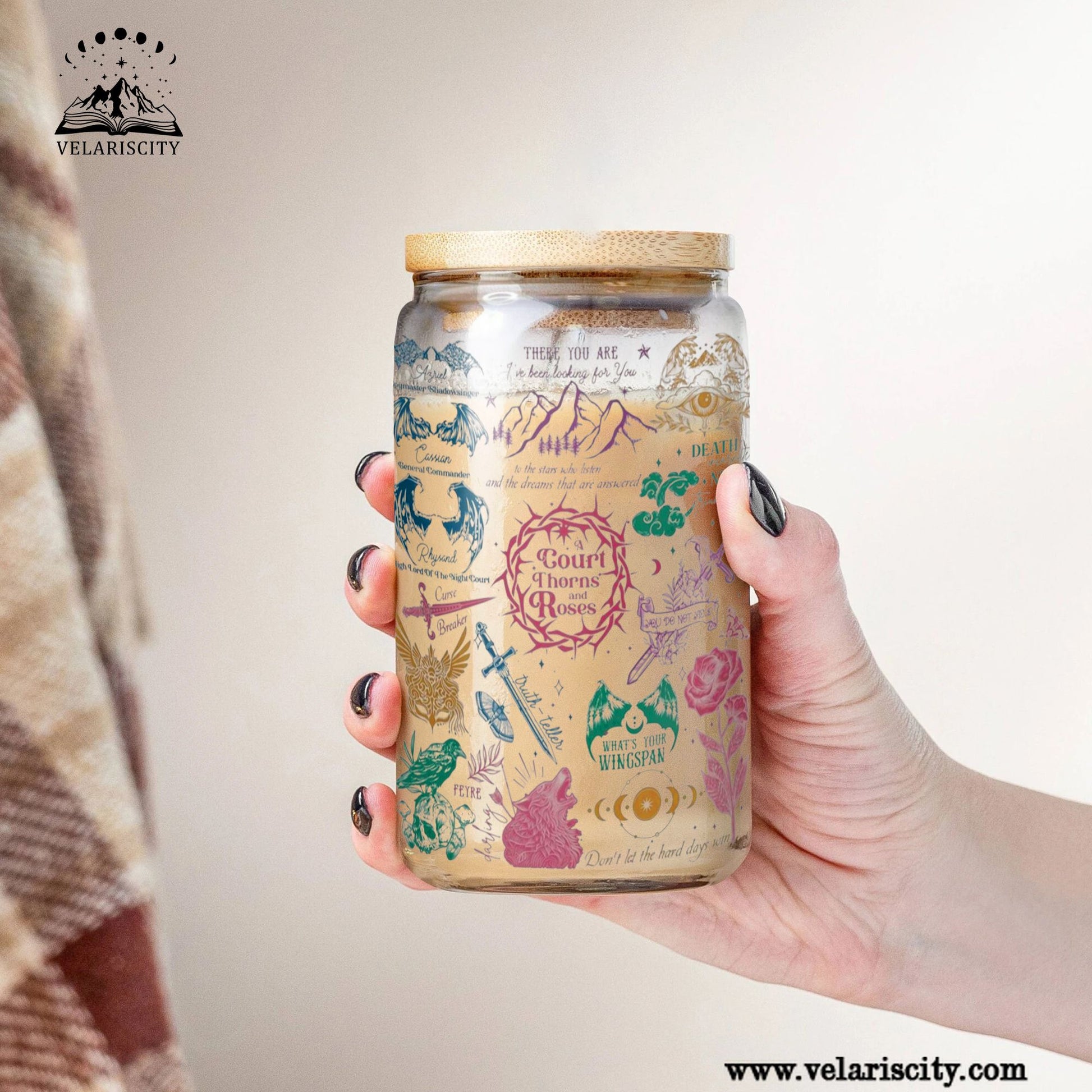 A Court of Thorns and Roses Glass Can Cup with Straw, ACOTAR Collage Quote Tumbler, Feyre Rhysand Bookish Gift GLVLR50