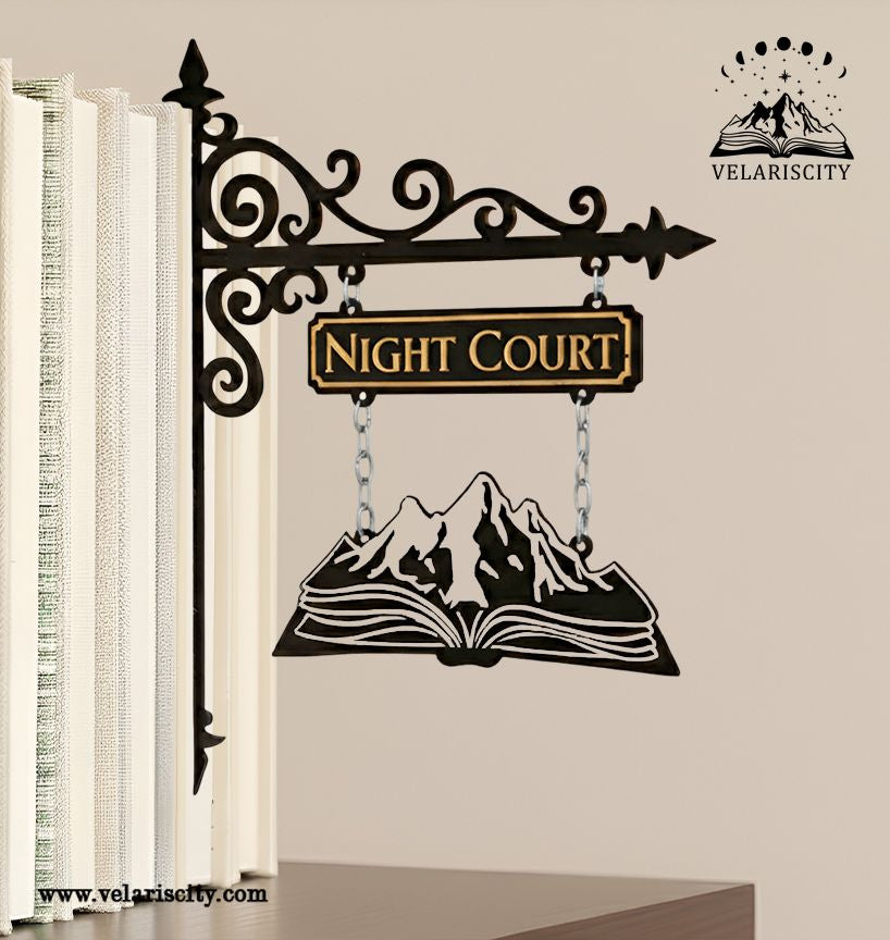 Night Court Book Tavern Sign, Velaris Mountain and Book Wooden Book Tracker, ACOTAR Decor, Fantasy Library Wall Hanging BSVLR35