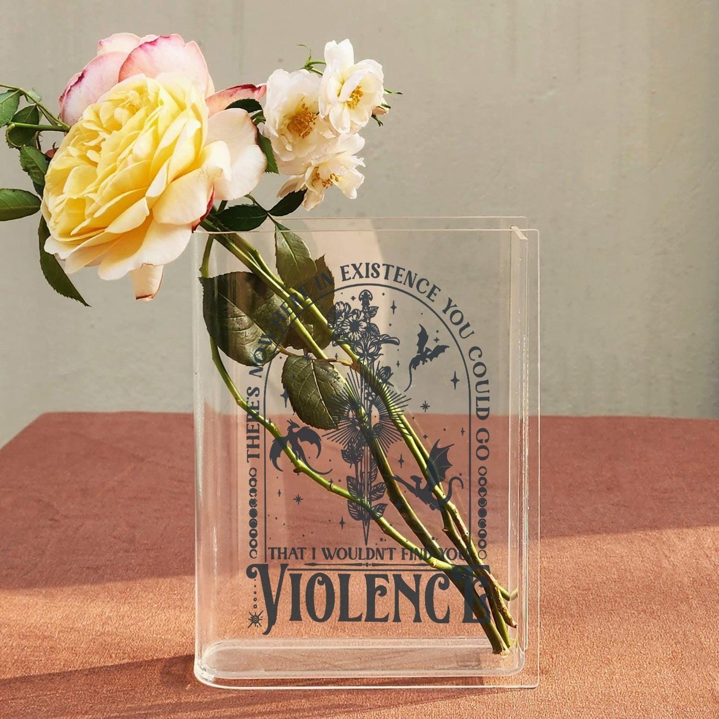 Xaden Riorson Book Vase, Fourth Wing Fantasy Vase Decor, Dragon Romance Flower Vase, Violence Quote Book Vase, Acrylic Book Lover Vase VLRBV15