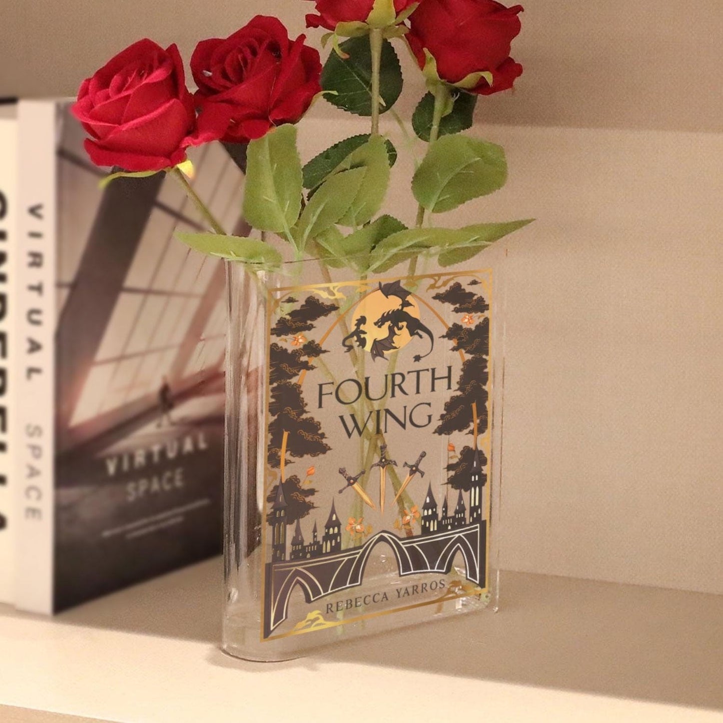 Fourth Wing Book Vase, Fantasy Book Shaped Vase, Rebecca Yarros Decor, Dragon Rider Vase, Acrylic Flower Vase, Romantasy Shelf Decor VLRBV16