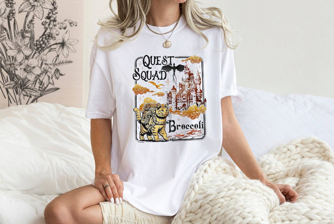 Quest Squad Comfort Colors Shirt, Onyx Storm Shirt, Broccoli Cat Shirt. CFVLR15