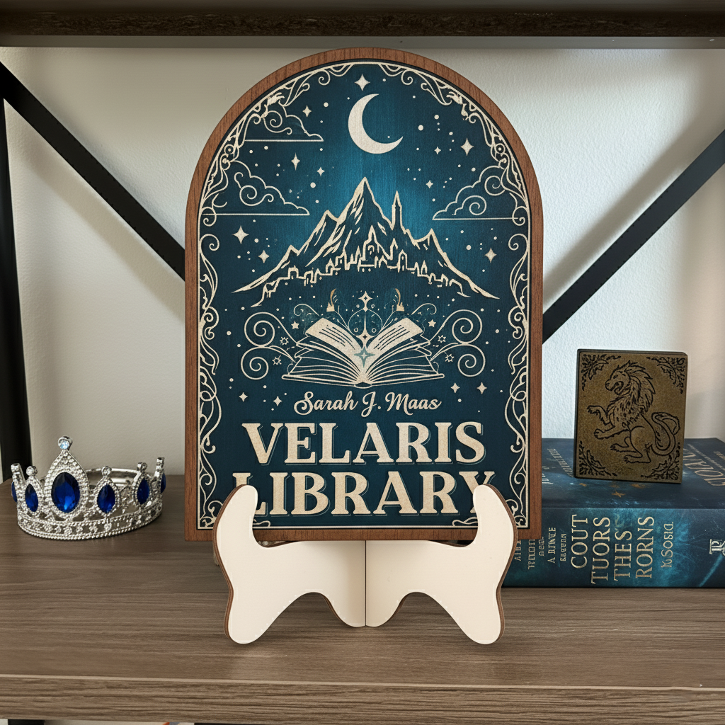 Velaris Bookshelf Sign, Night Court ACOTAR Inspired Decor, Fantasy Library Sign, Bookish Shelf Display Gift