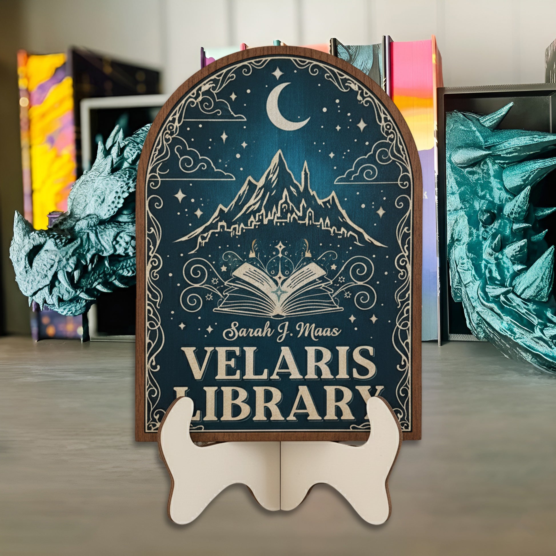 Velaris Bookshelf Sign, Night Court ACOTAR Inspired Decor, Fantasy Library Sign, Bookish Shelf Display Gift