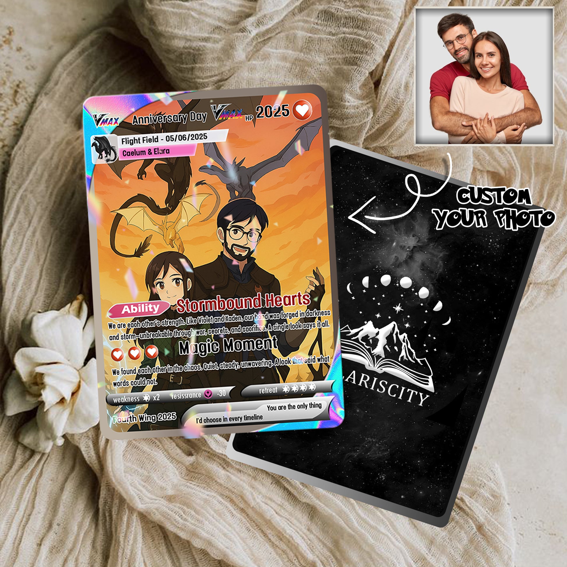 Anniversary Custom Card, Custom Photo Anime Card, Fourwing Card Gift, Couple Gift. CVLR021
