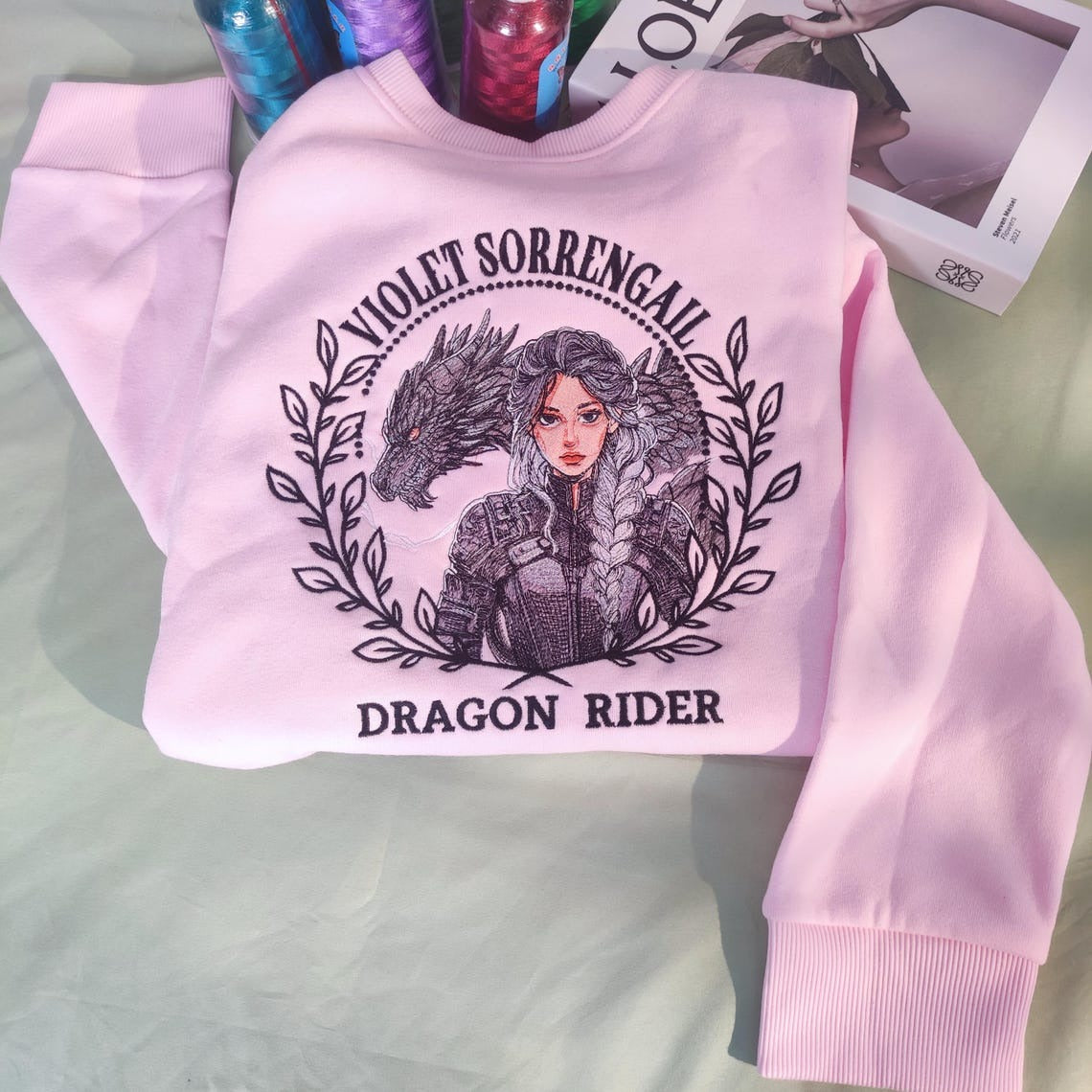 Embroidered Violet Sorrengail Sweatshirt, Dragon Rider Basgiath War College Shirt. VEMB22