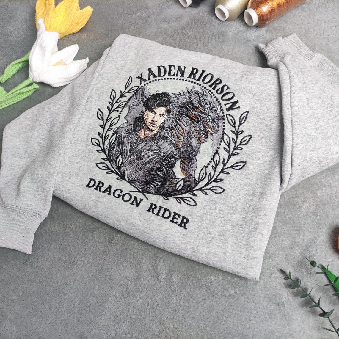 Embroidered Xaden Riorson Sweatshirt, Fourth Wing Embroidered, Dragon Rider Sweatshirt. VEMB21
