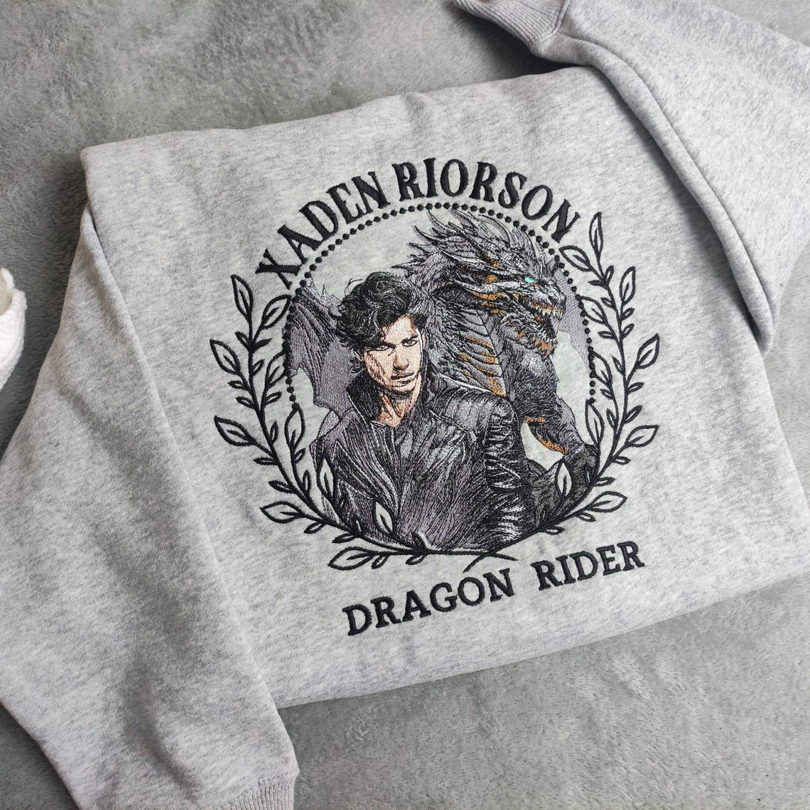 Embroidered Xaden Riorson Sweatshirt, Fourth Wing Embroidered, Dragon Rider Sweatshirt. VEMB21