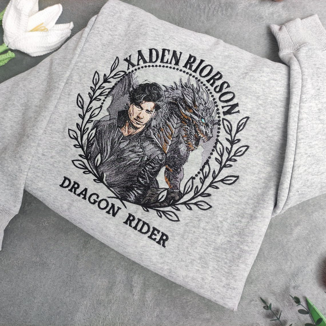 Embroidered Xaden Riorson Sweatshirt, Fourth Wing Embroidered, Dragon Rider Sweatshirt. VEMB21