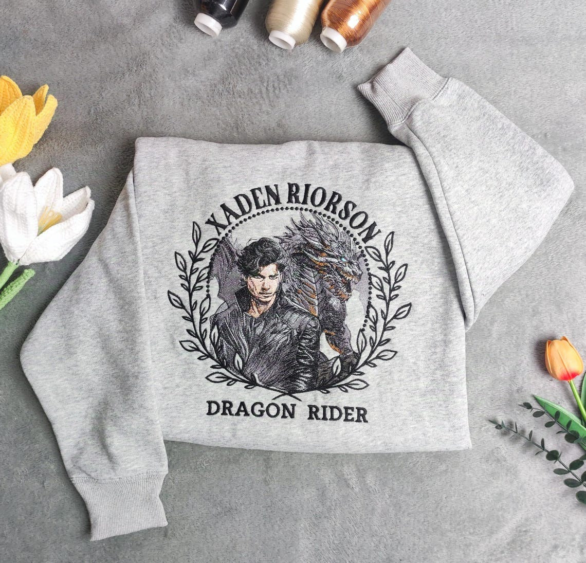 Embroidered Xaden Riorson Sweatshirt, Fourth Wing Embroidered, Dragon Rider Sweatshirt. VEMB21