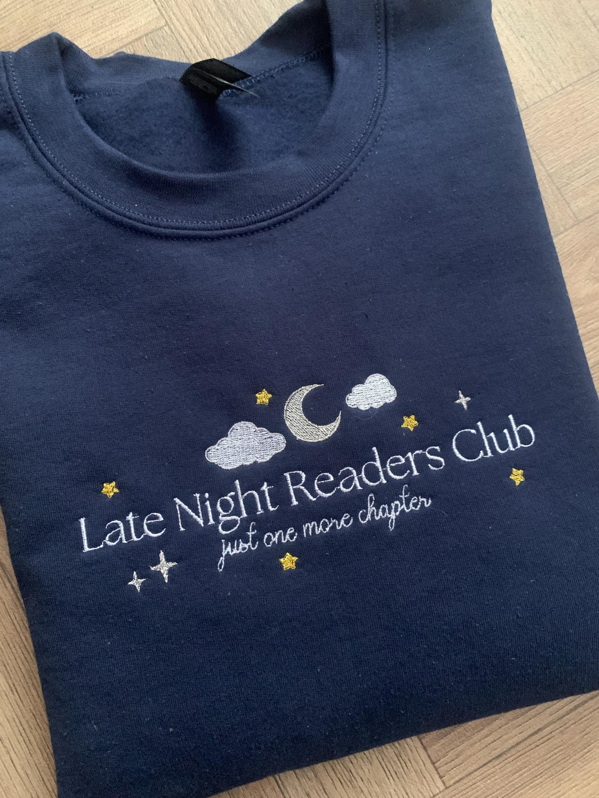 Embroidered Navy Crewneck Sweatshirt, Late Night Readers Club, Book Club Sweater, Gift For Her, Book Lover Gift, Custom Sweater for Readers