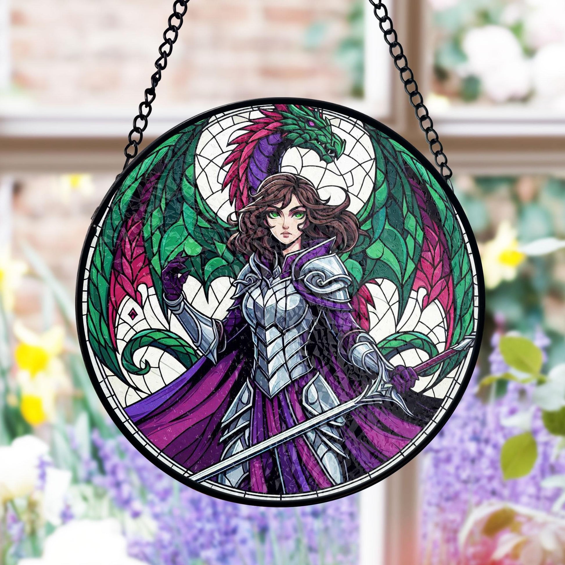 Fourth Wing Violet Sorrengail Stained Glass Suncatcher, Dragon Fantasy Window Decor, Warrior Book Art, Gift for Her SGVLR46