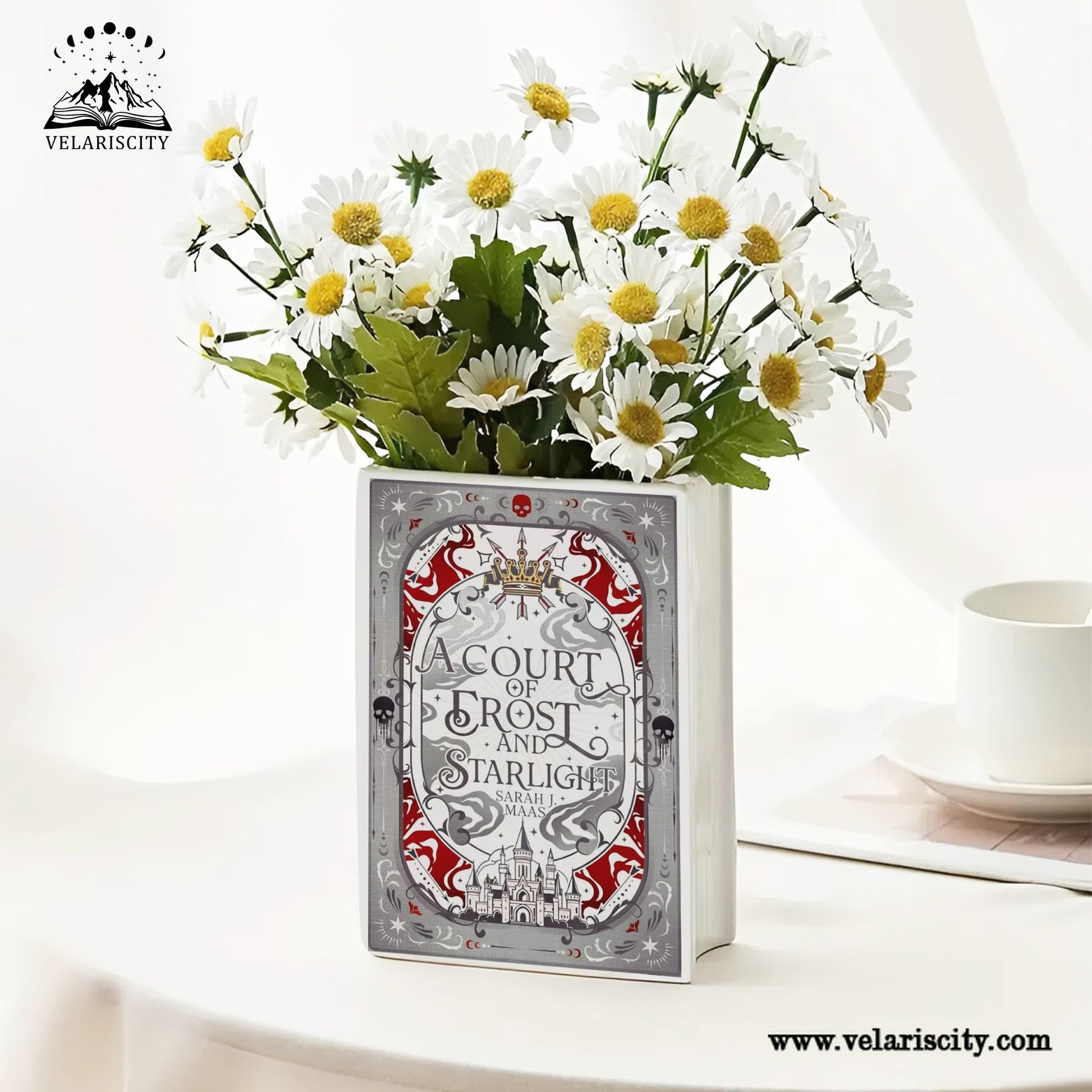 A Court of Frost and Starlight Book Vase, ACOTAR Ceramic Book Decor, Fantasy Book Lover Gift, Home Library Shelf Aesthetic CVVLR32