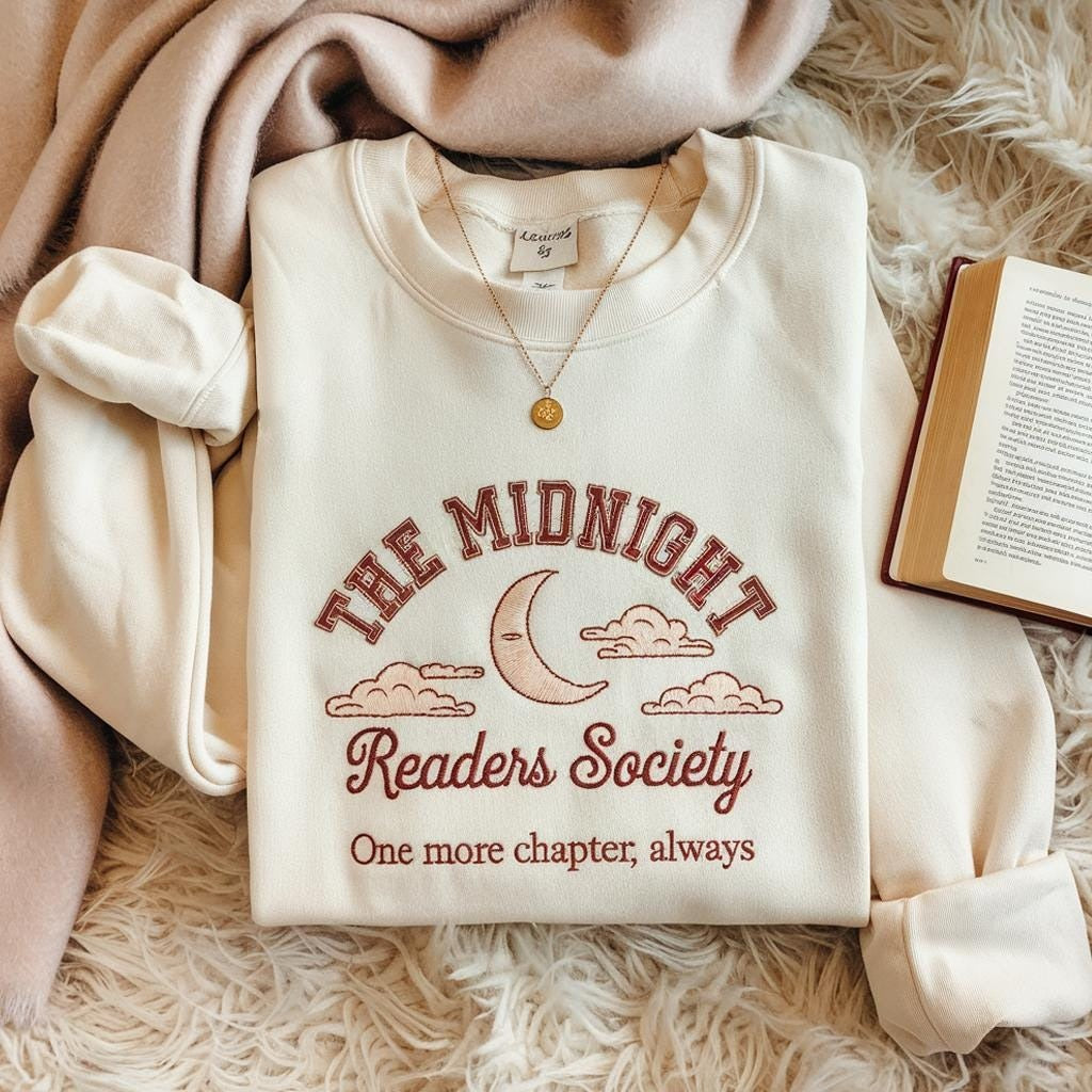 Late Night Readers Club Embroidered Sweatshirt, Book Lover Gift, Cozy Reading Crewneck, Bookworm Hoodie, Booktok Merch, Book Club Shirt