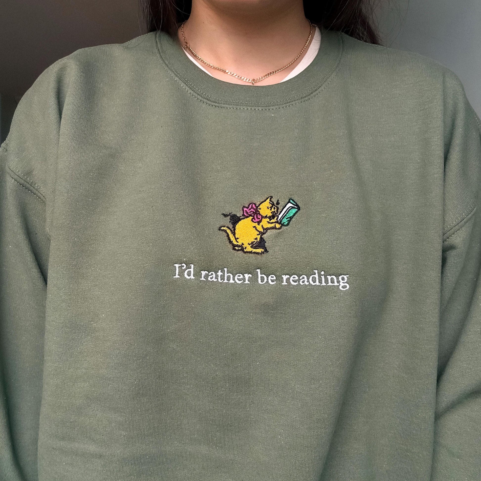 I'd Rather Be Reading Embroidered Sweatshirt Vintage, Book Lover Gift, Bookish Crewneck, Book Worm Shirt, Cat Sweater, Cozy Fall Sweatshirt