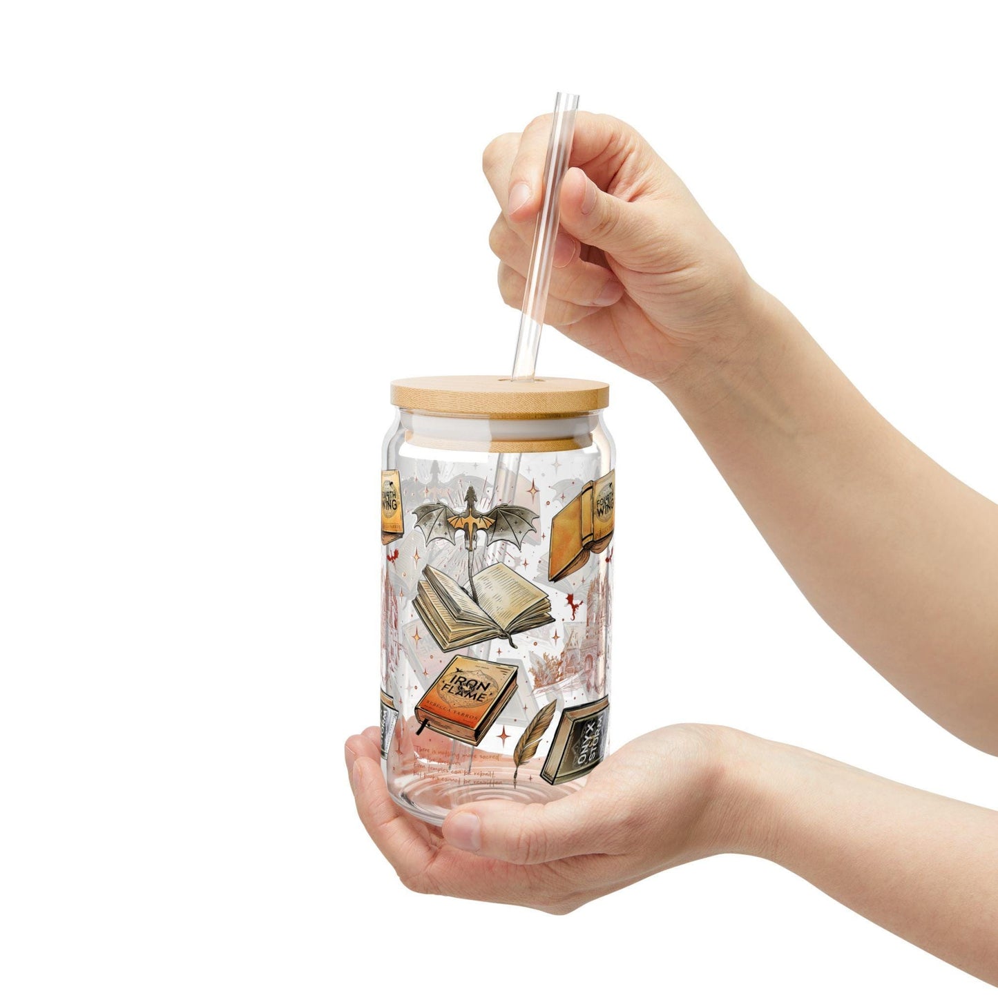 Fourth Wing Cup, Onyx Storm Iced Coffee Cup, Bookish Iced Coffee Glass, Fourth Wing Glass Cup, 16oz. Glass Can, Fantasy Book Lover Glass Cup GLVLR32