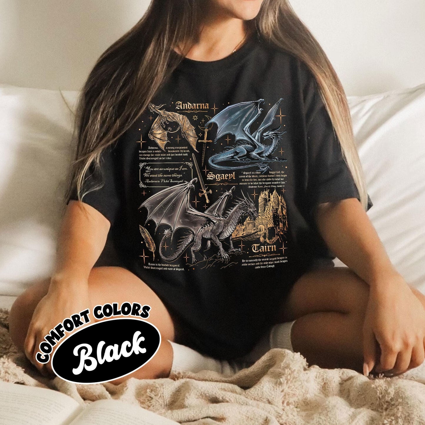 Fourth Wing Dragon Comfort Colors Shirt, Tairn & Andarna TShirt, Basgiath War College Tee, Dragon Rider Shirt, Bookish Gift for Readers CFVLR19