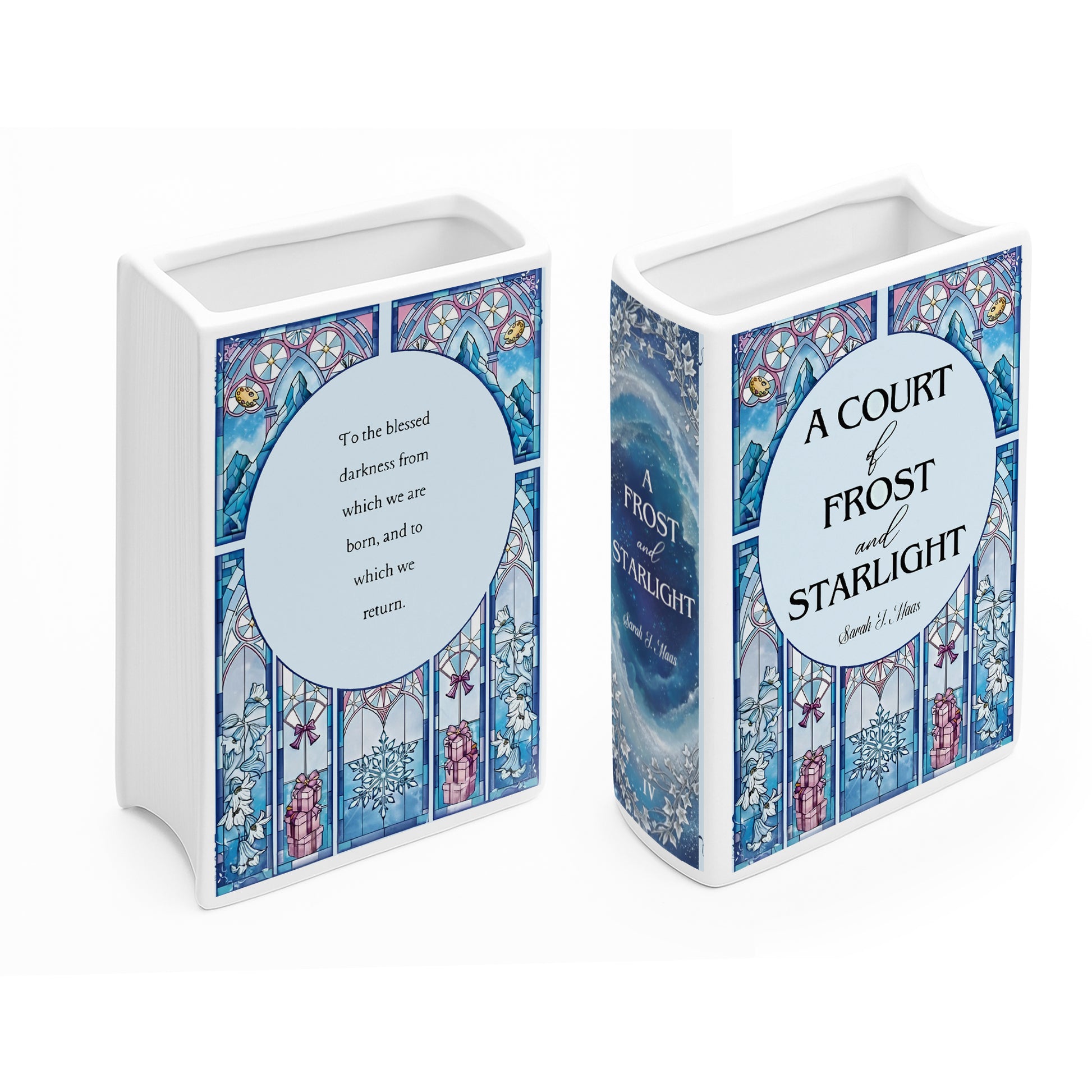 A Court of Frost and Starlight Ceramic Book Vase, Fantasy Book Decor, ACOTAR Book Lover Gift, Stained Glass Style Home Accent CVVLR35