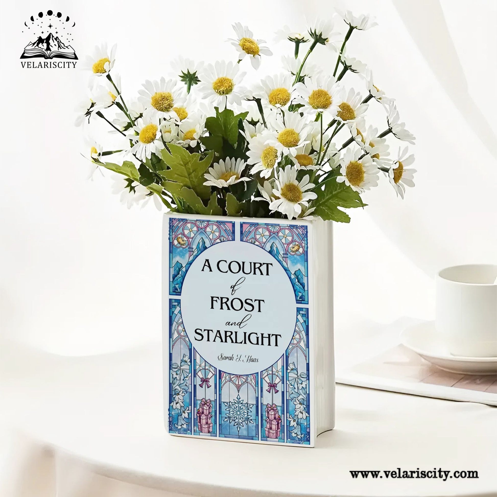 A Court of Frost and Starlight Ceramic Book Vase, Fantasy Book Decor, ACOTAR Book Lover Gift, Stained Glass Style Home Accent CVVLR35