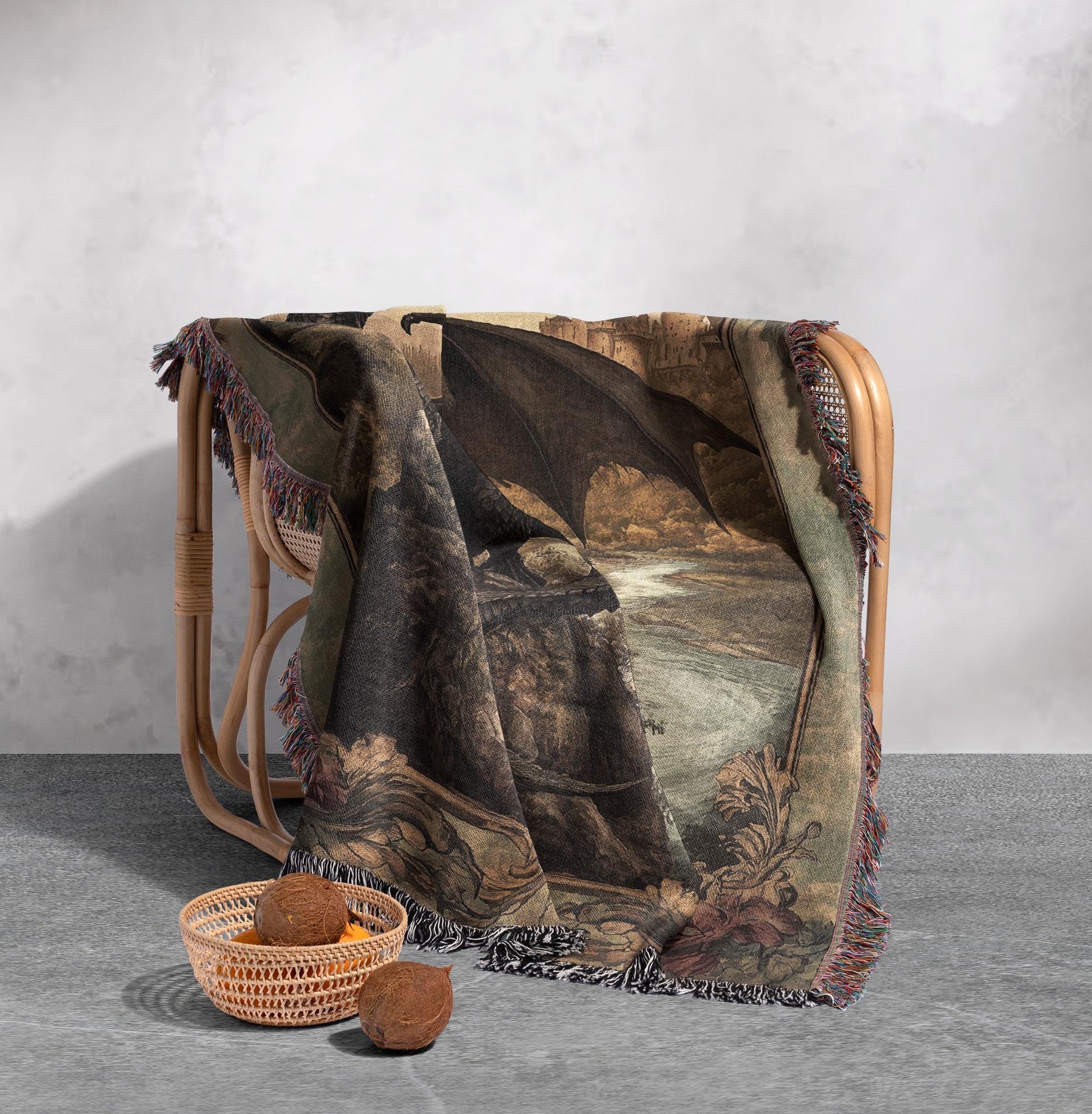 Fantasy Dragon Throw Blanket, Tairn Fourth Wing Inspired with Raging Dragon, Magical Creature Home Decor BKVLR07