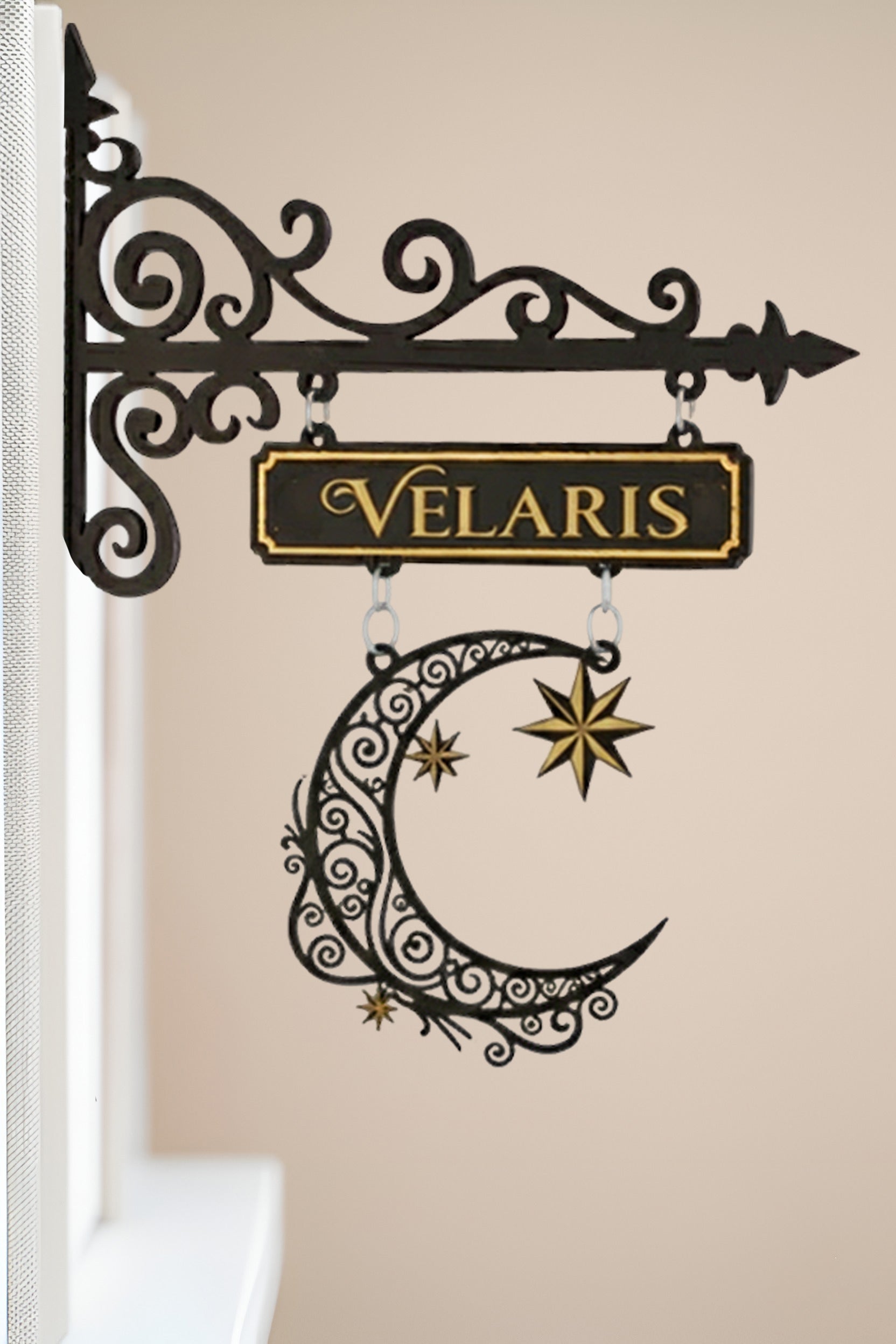 Velaris Book Tavern Sign, ACOTAR Night Court Moon and Stars Wooden Book Tracker, Fantasy Wall Decor, Bookish Gift for Readers BSVLR29