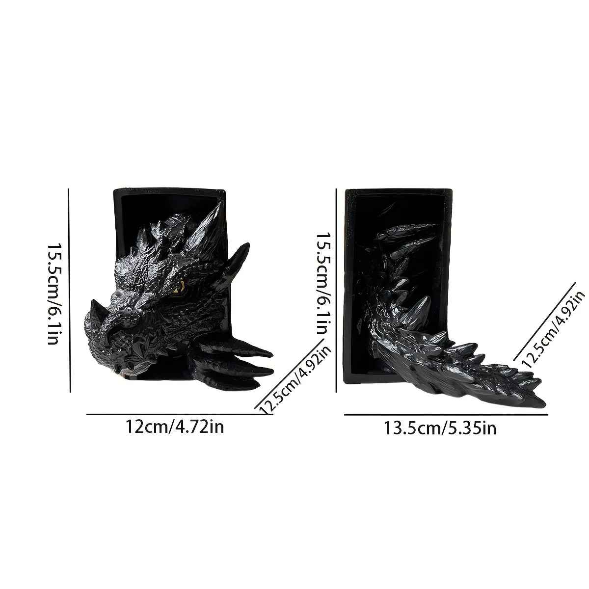 Black Dragon Head and Tail Book Nook & DnD DM Screen, 2 in 1 Fantasy Set Fourthwing Onyxstorm Decor Gift
