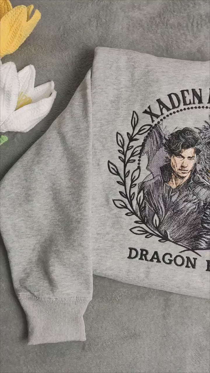 Embroidered Xaden Riorson Sweatshirt, Fourth Wing Embroidered, Dragon Rider Sweatshirt. VEMB21