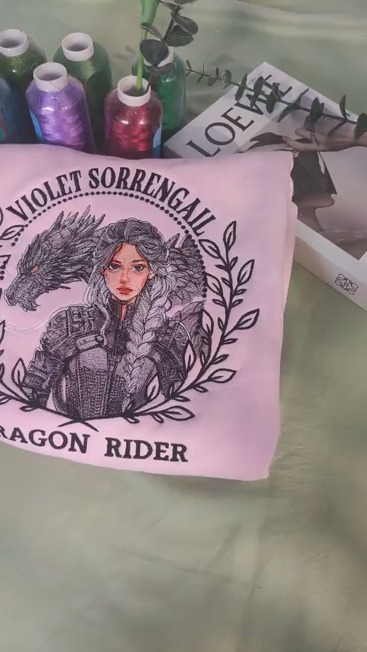 Embroidered Violet Sorrengail Sweatshirt, Dragon Rider Basgiath War College Shirt. VEMB22