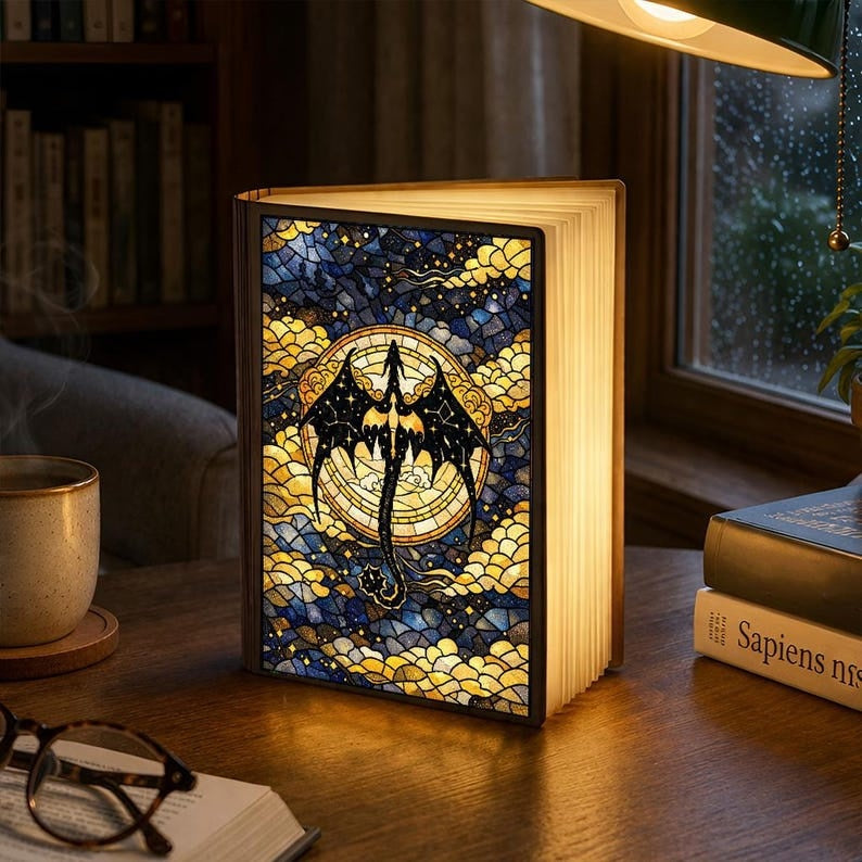 Fourth Wing Inspired Book Lamp, Fantasy Dragon Night Light, Book Lover Room Decor, Reader Gift, Cozy Bookish Lamp, Dark Fantasy Night Light BLVLR01