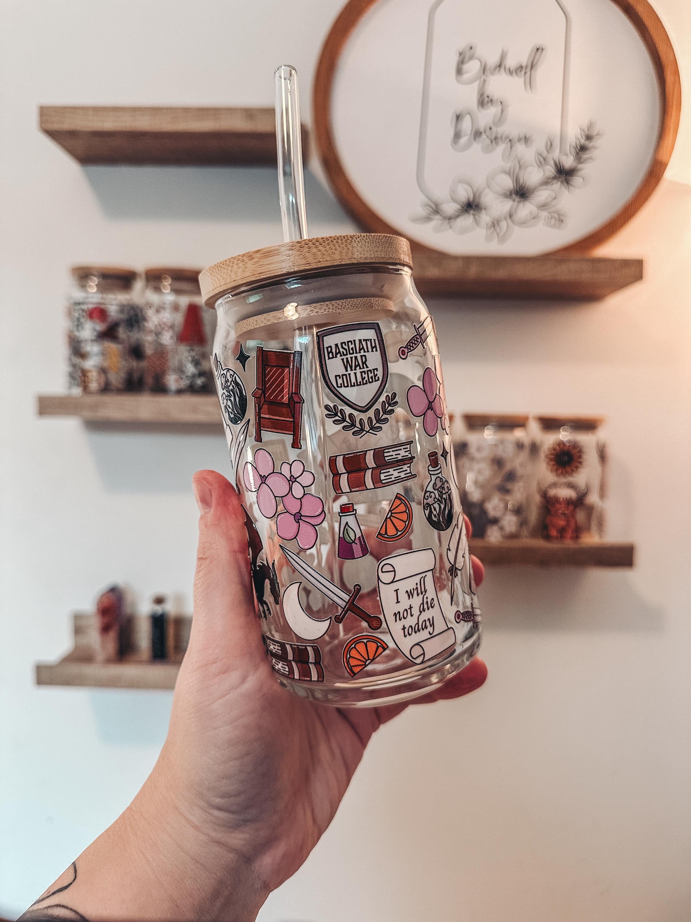 Fourth Wing Cup, Onyx Storm Iced Coffee Cup, Bookish Iced Coffee Glass, Fourth Wing Glass Cup, Glass Can GLVLR02