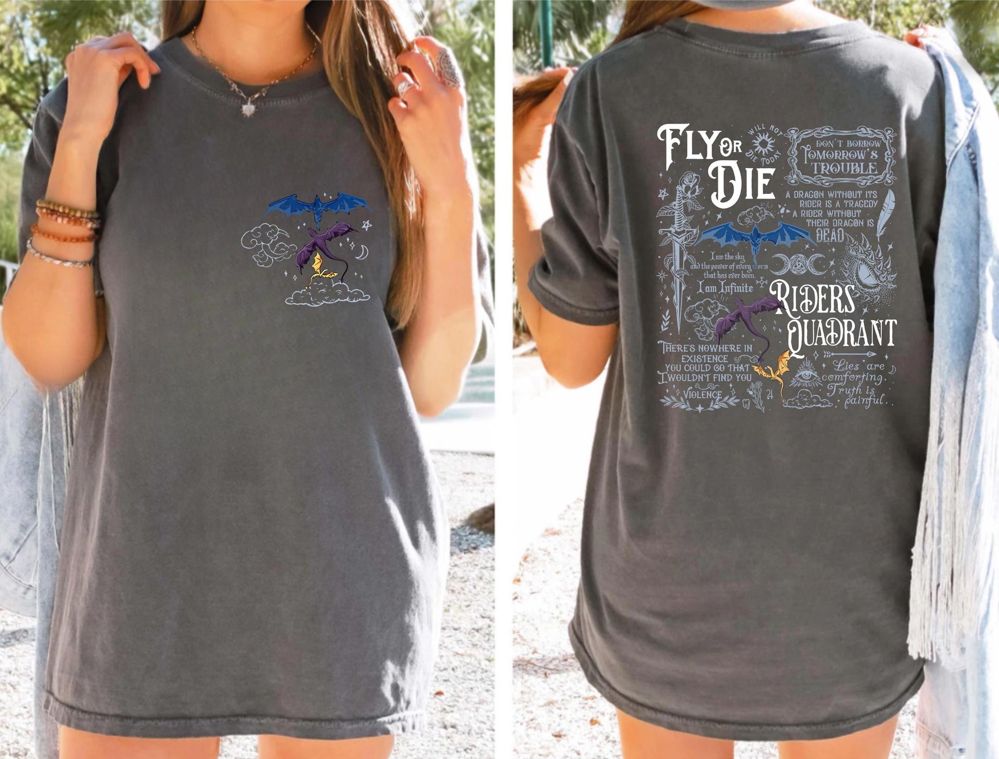 Comfort Colors Fourth Wing Shirt, Fly or Die, Basgiath War College Dragon Rider Tee, Violet Sorrengail, Fantasy Book Lover Riders Quandrant CFVLR16
