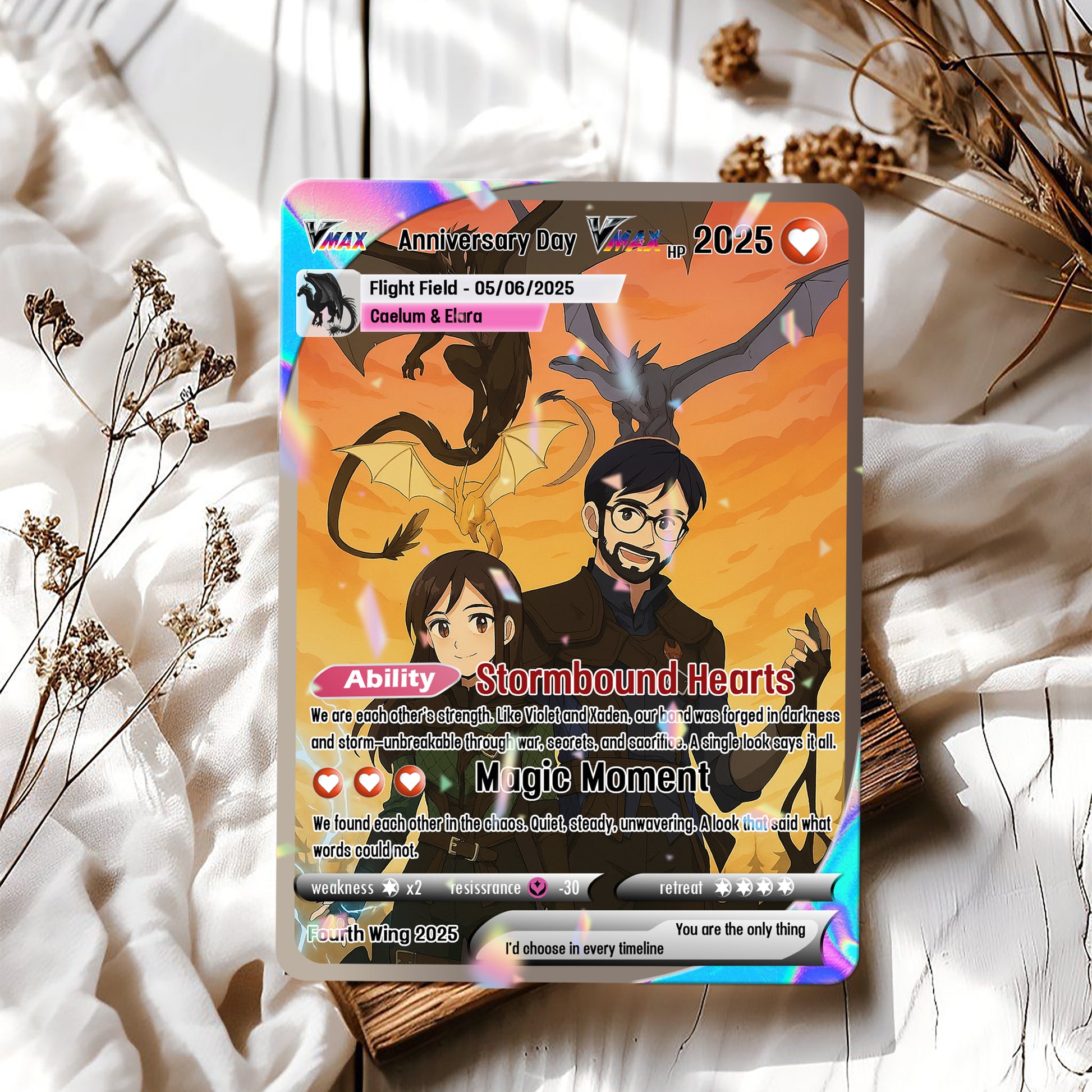 Anniversary Custom Card, Custom Photo Anime Card, Fourwing Card Gift, Couple Gift. CVLR021