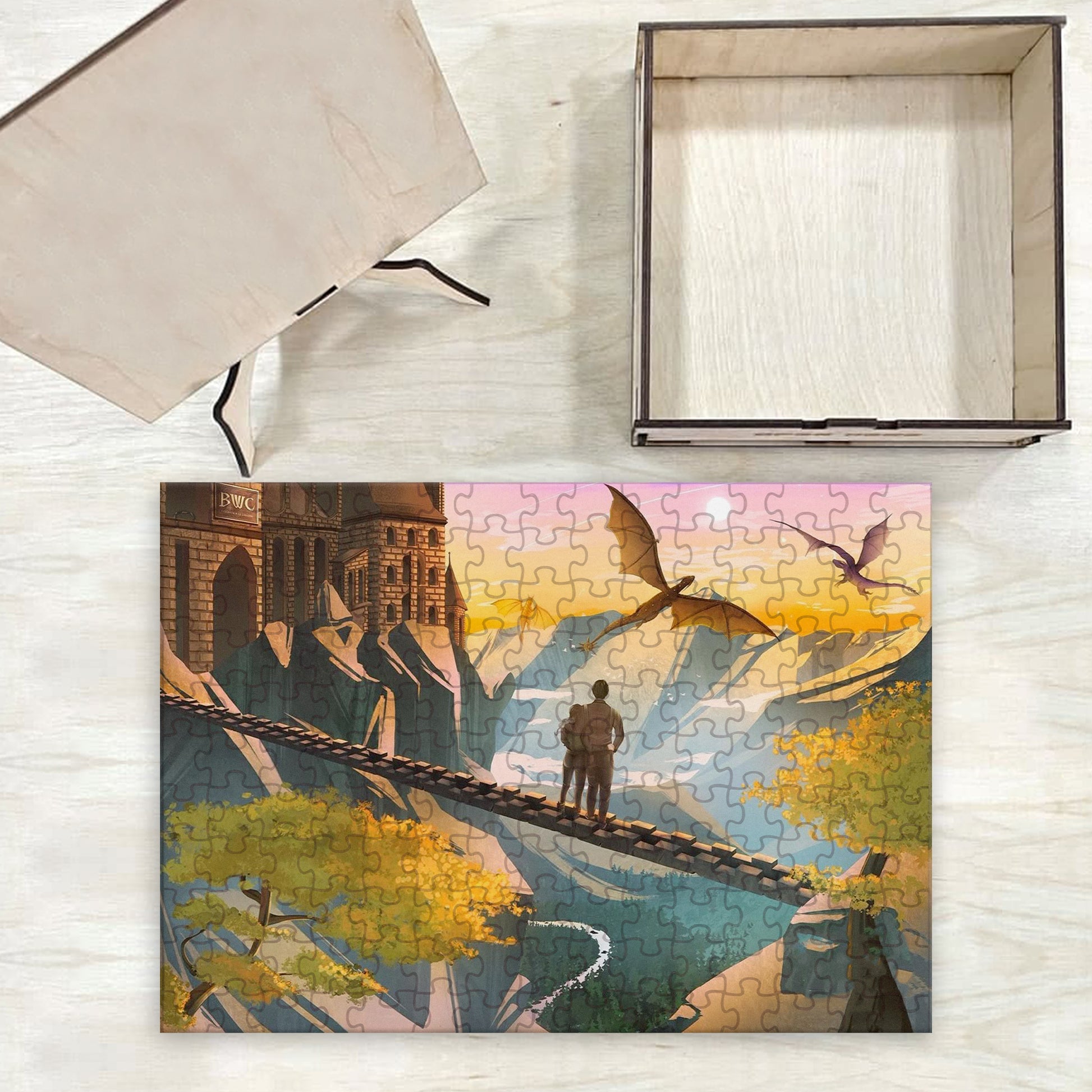 Fourth Wing Puzzle Violet & Xaden, Fantasy Wooden Jigsaw Puzzle with Dragons, Romantic Bookish Gift PVLR01