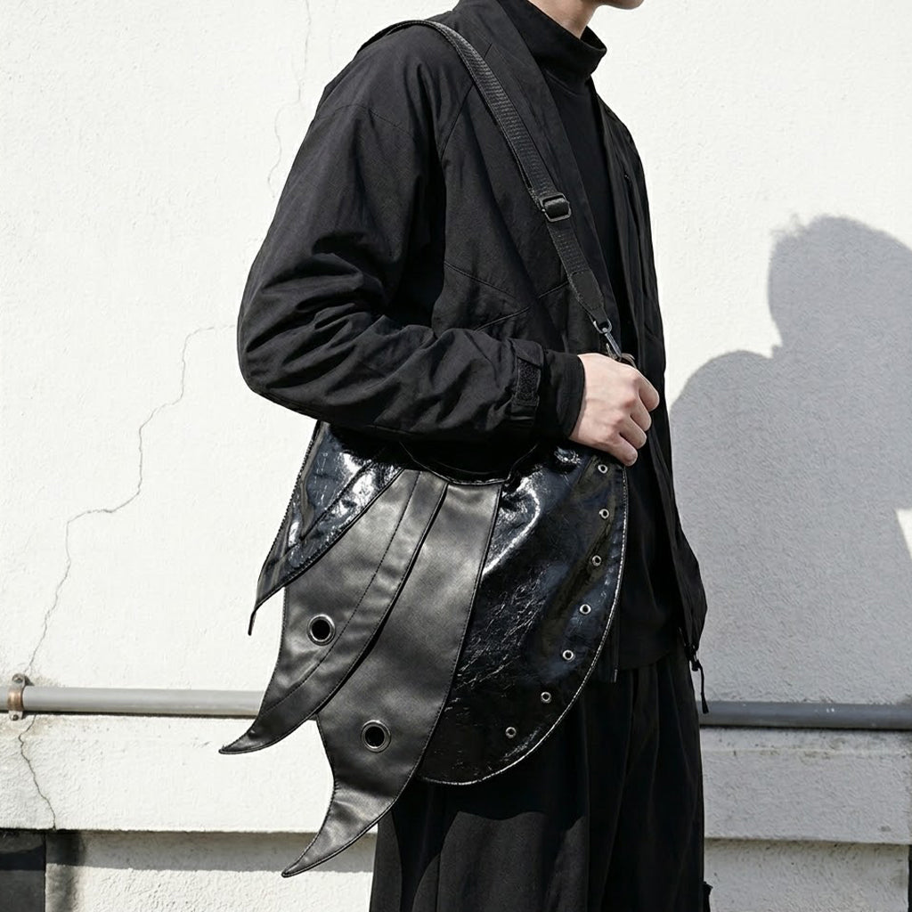 Black Dragon Silhouette Crossbody Bag, Batwing Nightfall Bag, Fantasy Dragon Inspired PU Leather Bag, Dark Academia Shoulder Bag