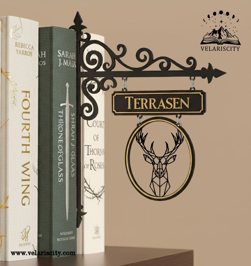 Terrasen Book Tavern Sign, Throne of Glass Inspired Wooden Book Tracker, Fantasy Library Decor, Deer Emblem Sign, Bookish Gift for Readers BSVLR21
