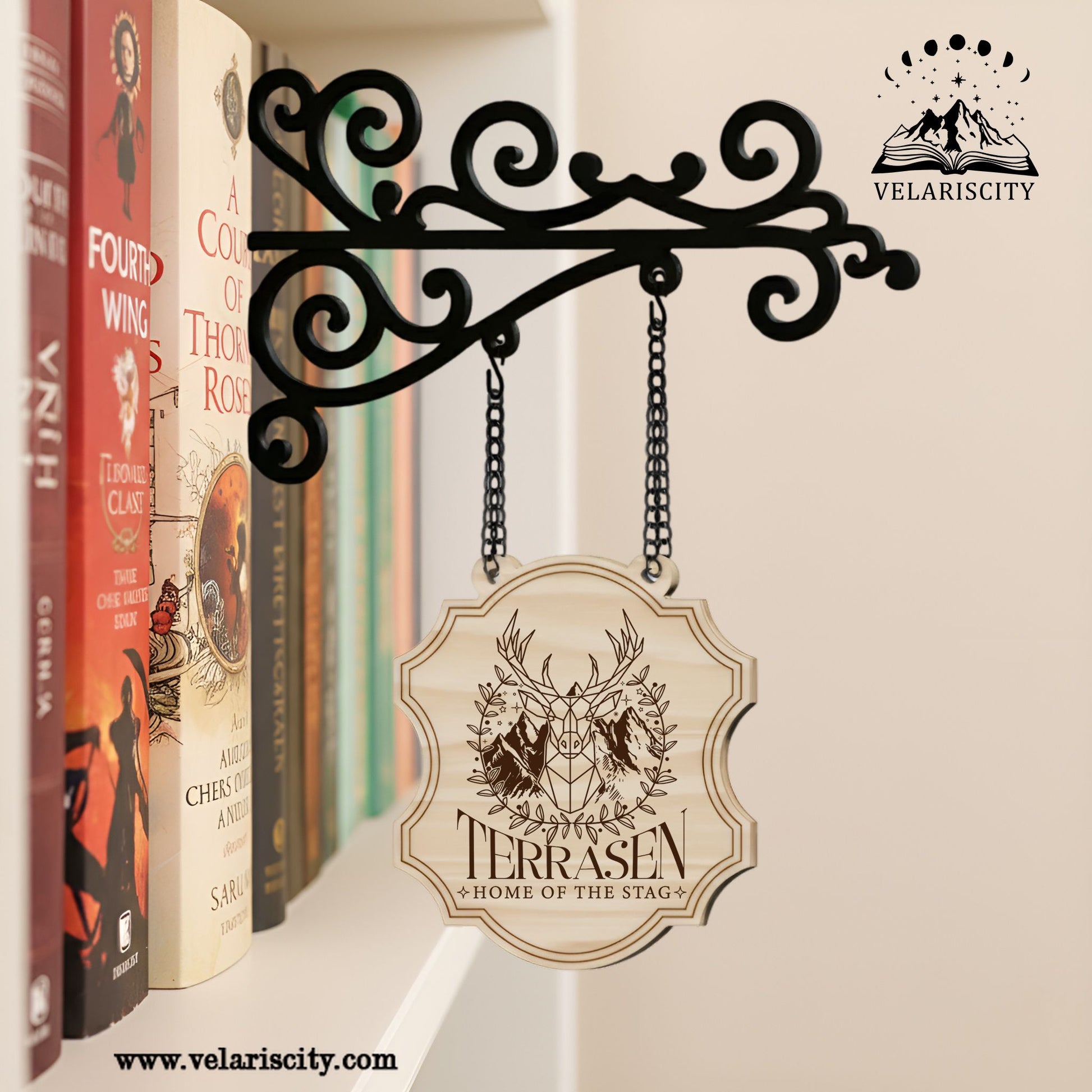 Terrasen Book Tavern Sign, Throne of Glass Inspired Decor, Fantasy Wooden Hanging Sign, Book Nook Shelf Ornament BSVLR01