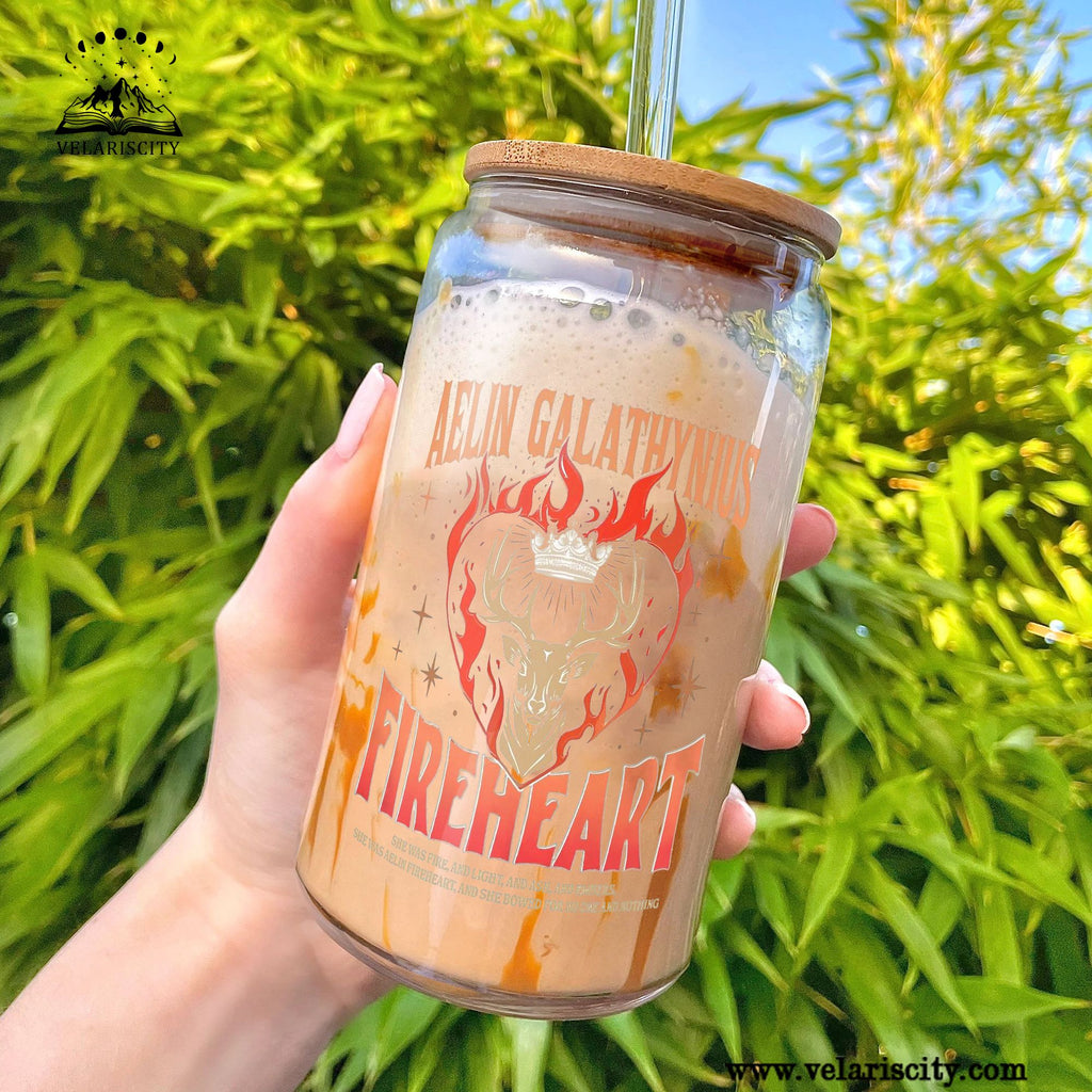 Aelin Galathynius Fireheart Glass Can Cup with Straw, Throne of Glass Bookish Gift, Fantasy Reader Drinkware GLVLR36