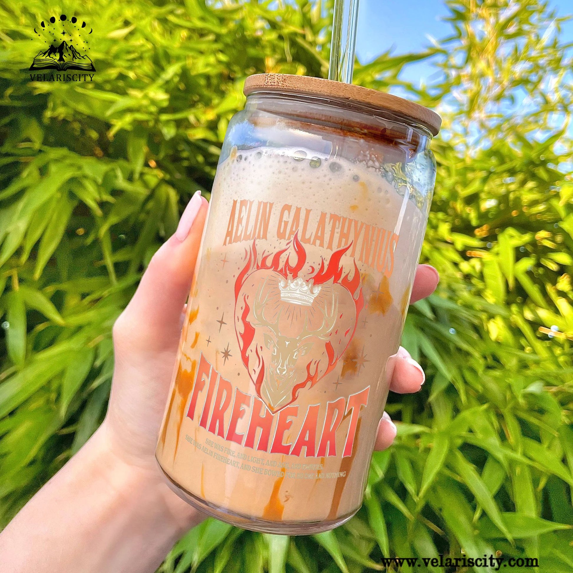 Aelin Galathynius Fireheart Glass Can Cup with Straw, Throne of Glass Bookish Gift, Fantasy Reader Drinkware GLVLR36