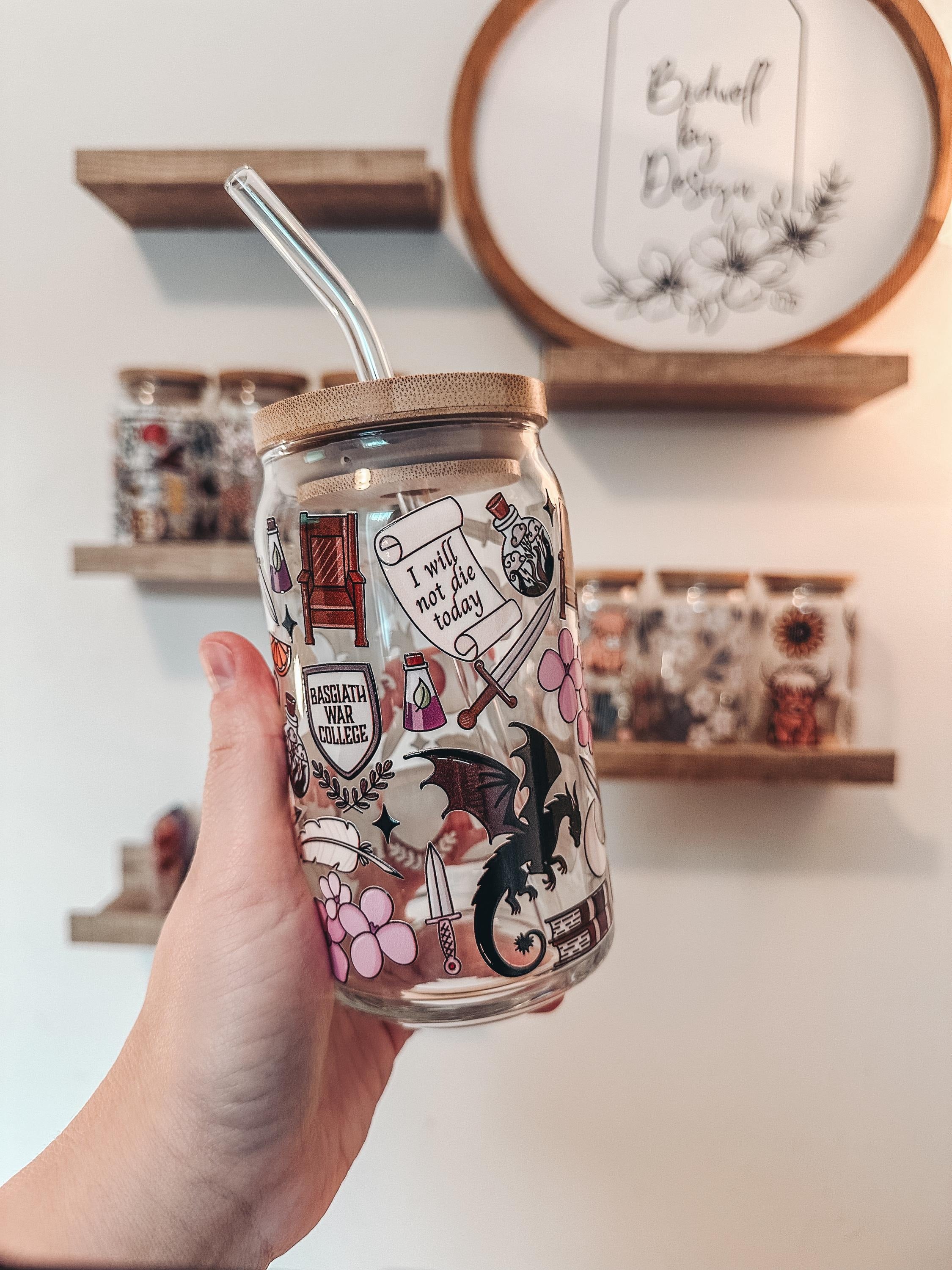 Fourth Wing Cup, Onyx Storm Iced Coffee Cup, Bookish Iced Coffee Glass, Fourth Wing Glass Cup, Glass Can GLVLR02