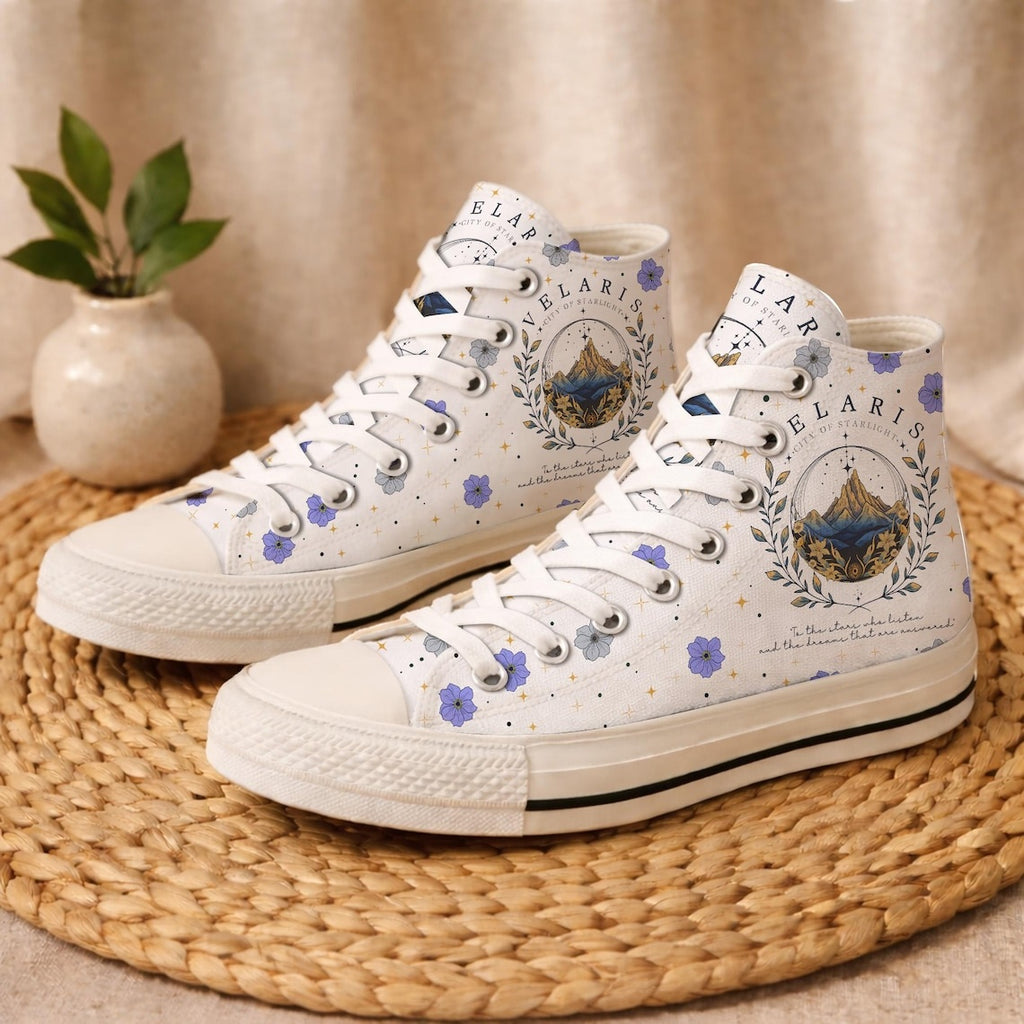Velaris City Of Starlight High Top Shoes, ACOTAR Inspired Floral Canvas Sneakers, Fantasy Book Lover Gift. HSVLR01