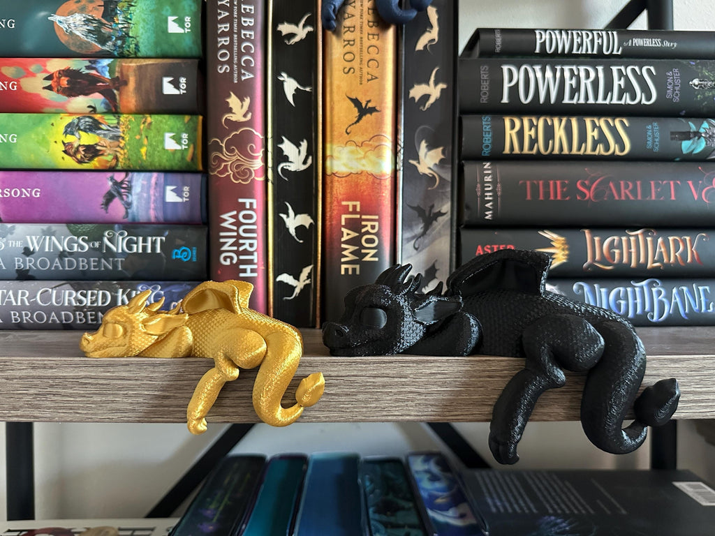 Sleeping Bookshelf Dragon, Adorable 3D Printed Dragon Decor, Fantasy Shelf Ornament, Unique Gift, Custom Colors Available